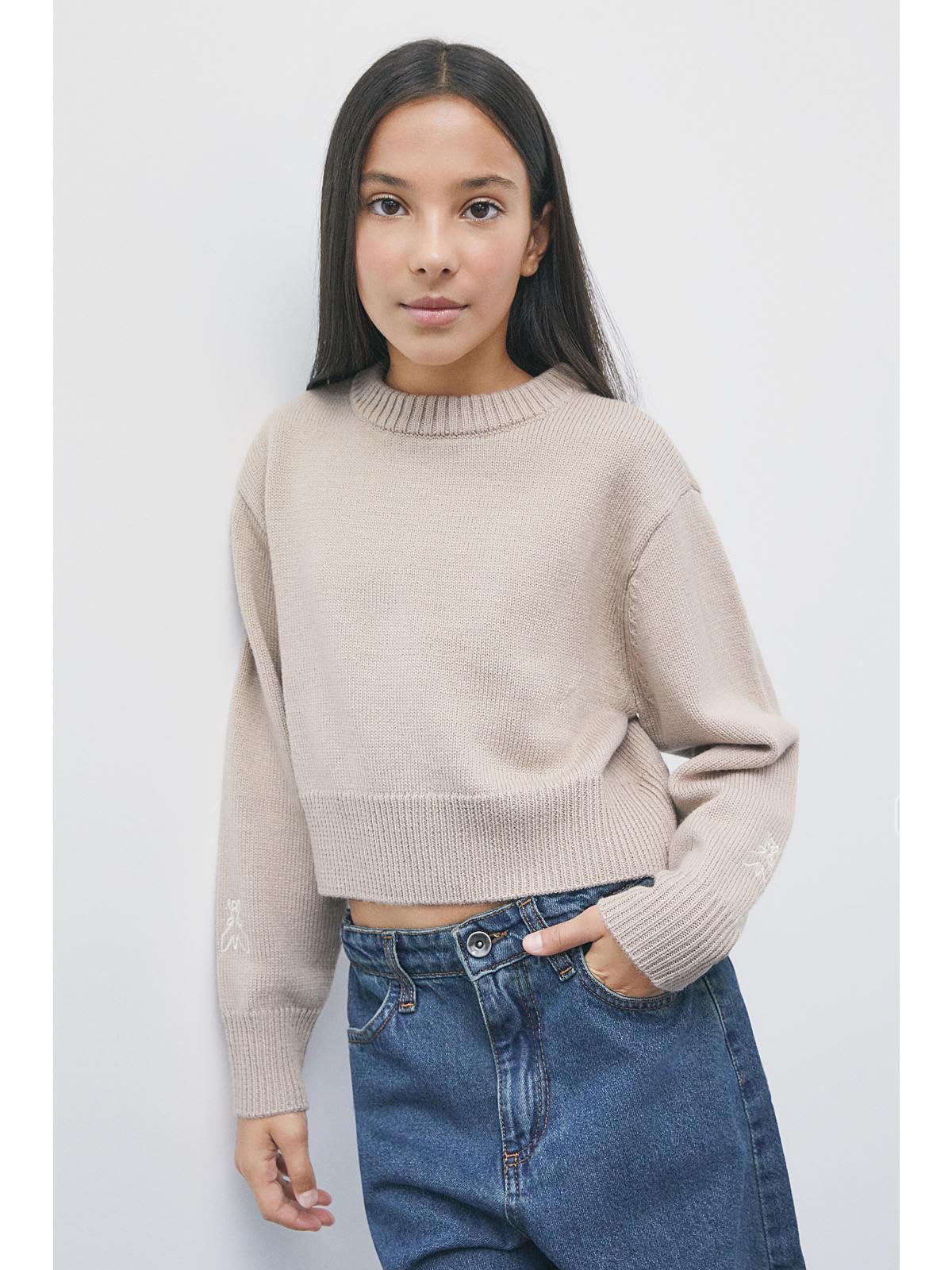 PATRIZIA PEPE Maglia Cropped in Misto Lana Beige