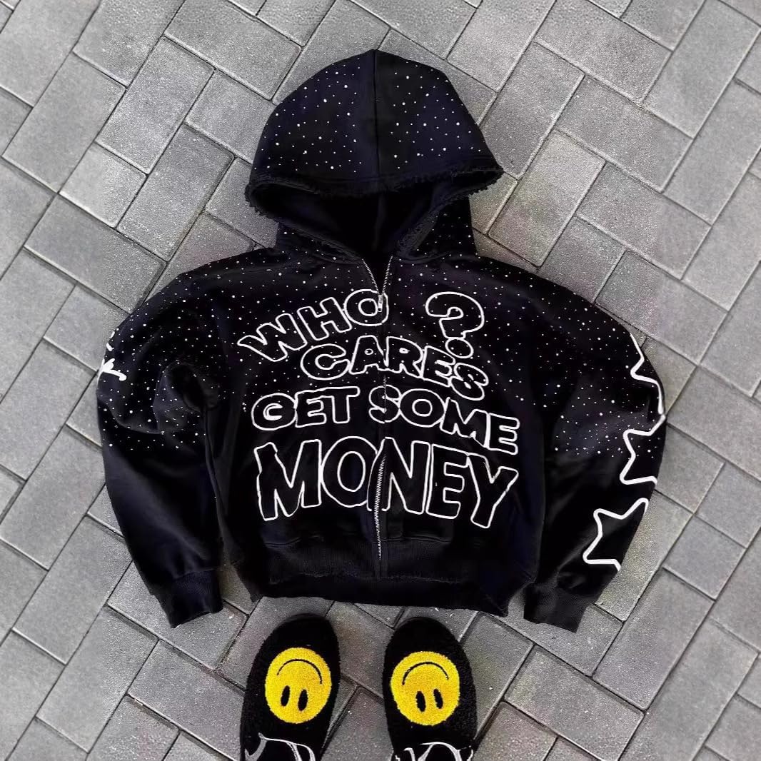 Tinalele Y2K Graphic Zip Up Hoodie Streetwear Oversized Pullover Sweatshirt Grunge Gothic Vintage Patchwork Letters Jacket - Image 2