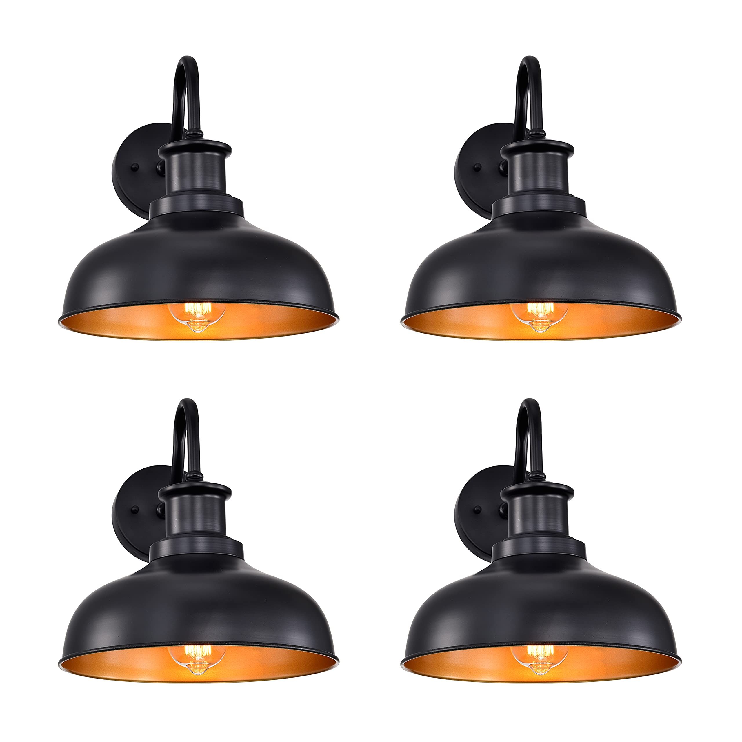 Diyel Outdoor Gooseneck Barn Light Outdoor Wall Sconce Farmhouse Exterior Wall Mount Light Vintage Wall Lighting Fixture Industrial Black Wall Lantern for Porch, Entryway, Garage, 4 Pack, RZ007-4BK
