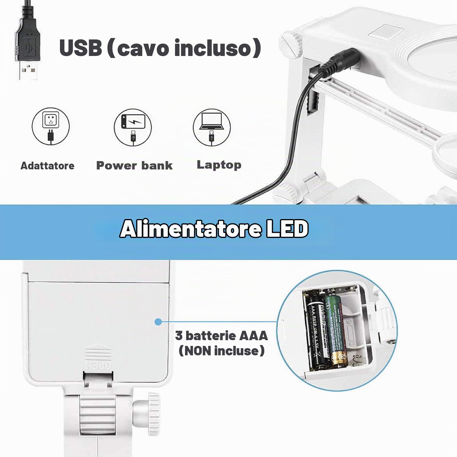 GuDoQi Supporto Terza Mano con 3X 4.5X 25X Lente d'Ingrandimento e Luce LED, Stazione di Saldatura con Morsetto e Clip di Metallo a Coccodrillo per Assemblaggi, Riparazioni, Modellismo e Elettronica
