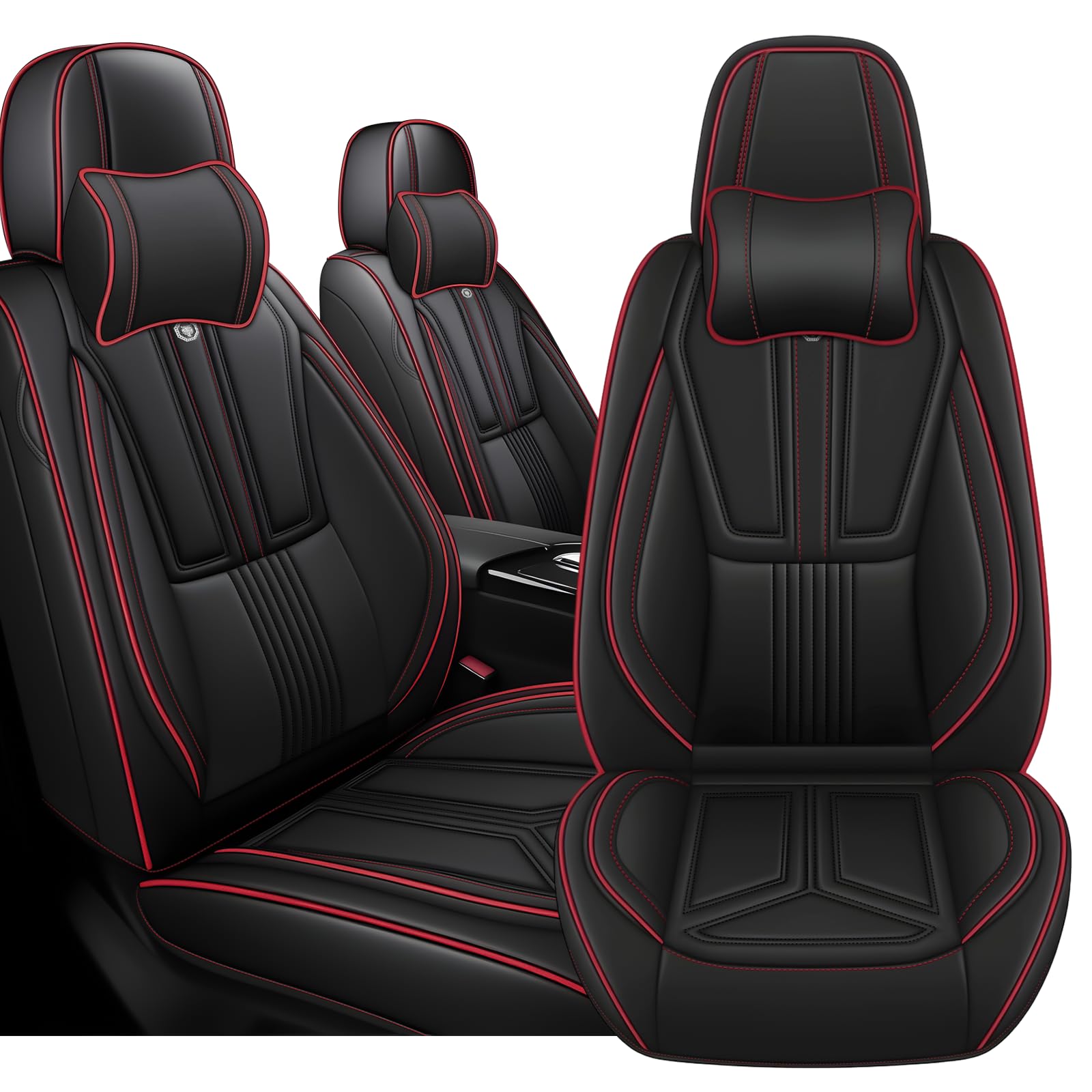 Front Car Seat Covers for Chevy Camaro 2016-2024,Black&amp;Red Line Luxury