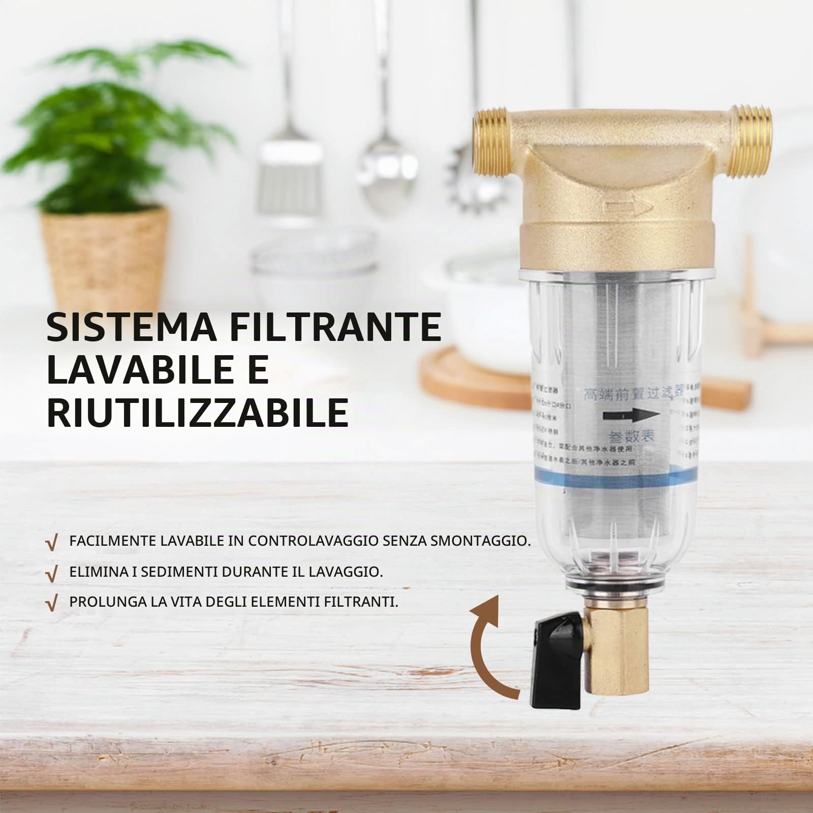Spin-Down Filtro Acqua sedimenti, depuratore Anteriore Rame prefiltro controlavaggio Rimuovere sedimenti ruggine raschiatore alloggiamento Incorporato(3/4" External Thread)