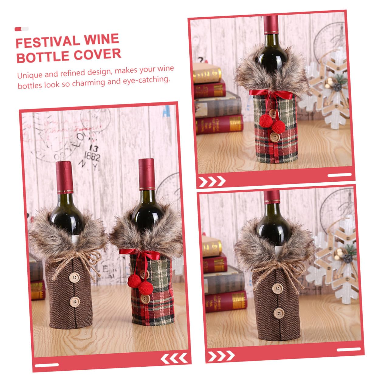2pièces Housse De Bouteille De Vin pour Noël Étui De Couverture Décoratif Cadeau pour Bouteille De Vin De Vacances