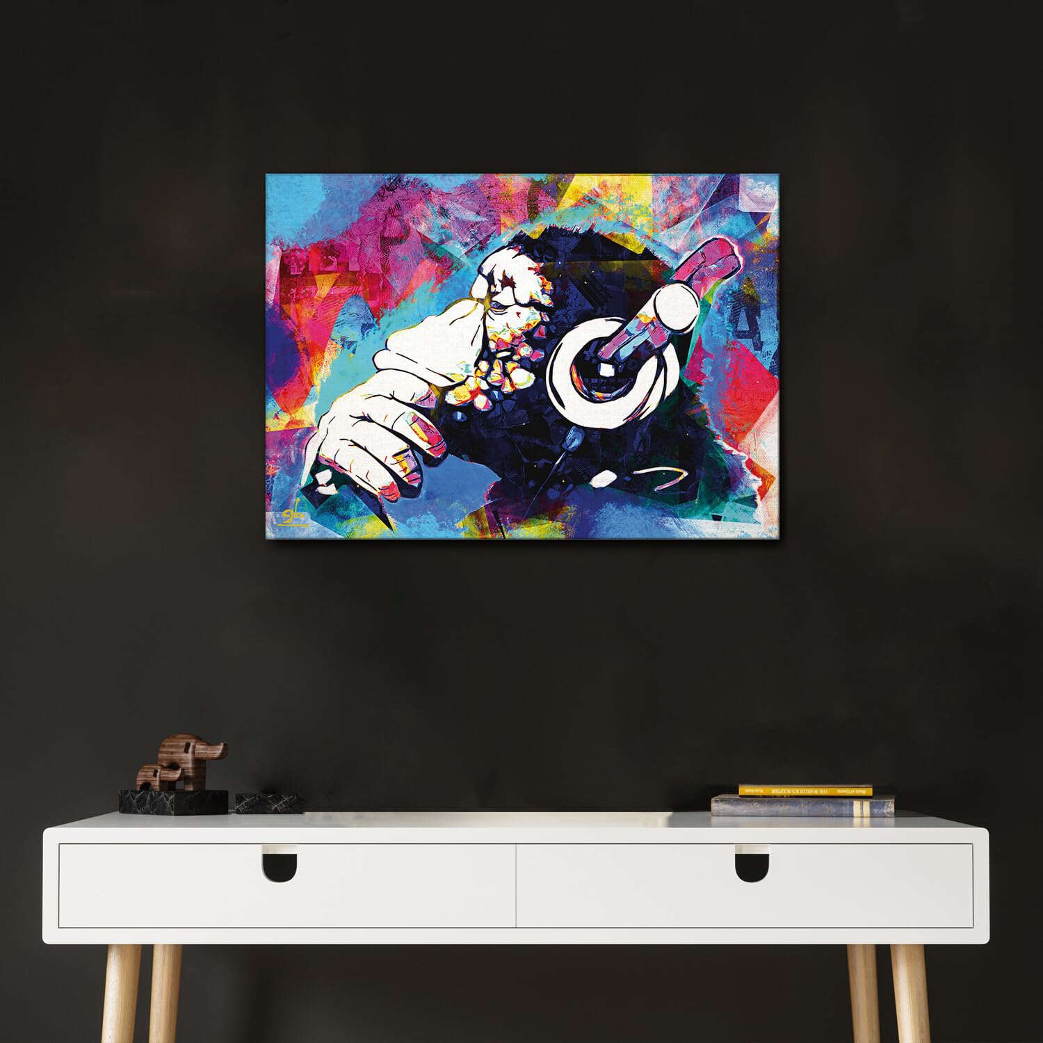 Giallobus - Quadro - Music Monkey Pop Art - Tela Canvas Telaio Standard - 100x70 - Pronto da appendere - Quadri moderni per la casa