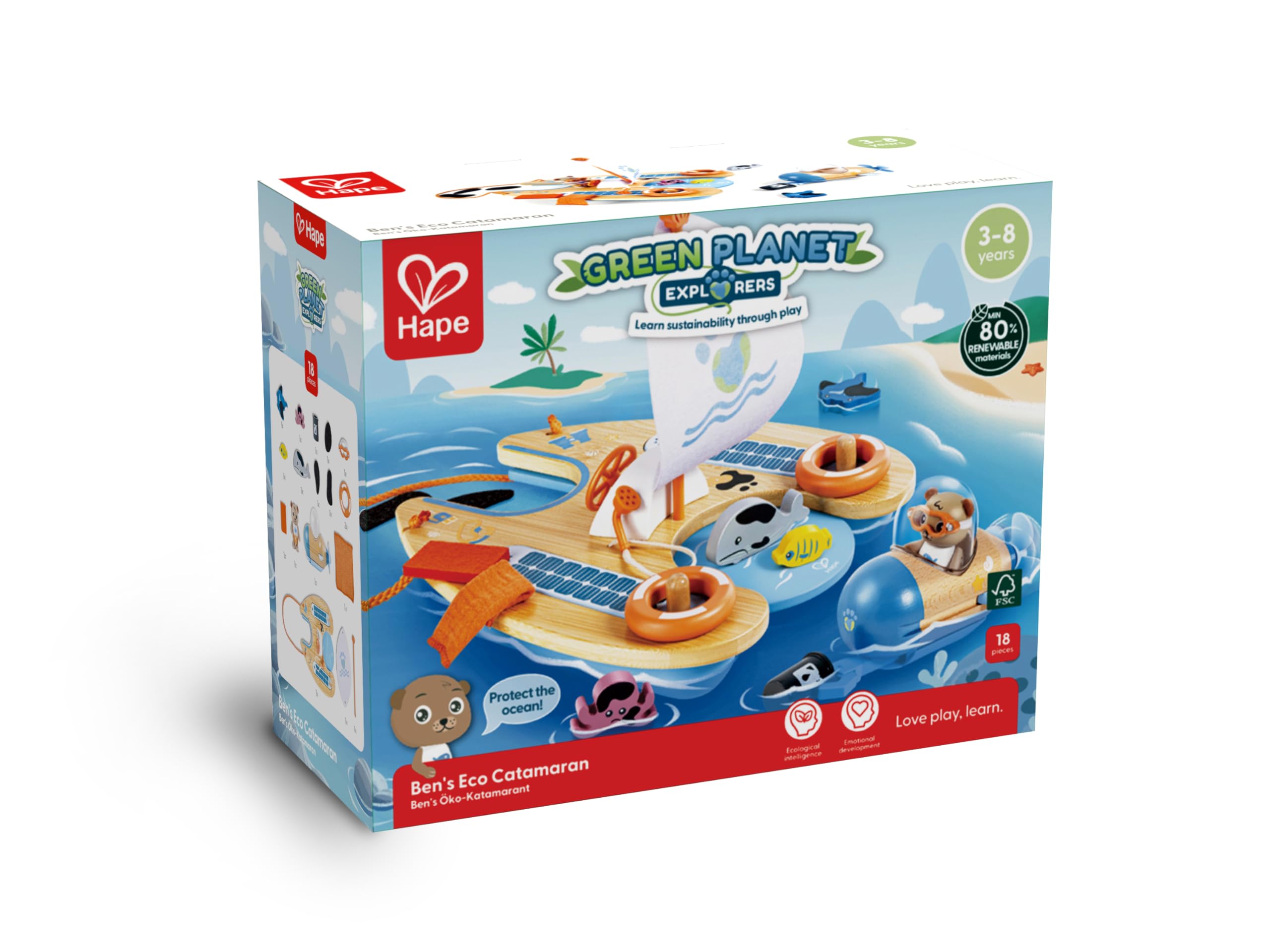 Hape Ben's Eco Catamaran - Solar-Powered Marine Conservation Playset, Roleplay for Kids Ages 3+, Mehrfarbig, Piccolo - Image 4