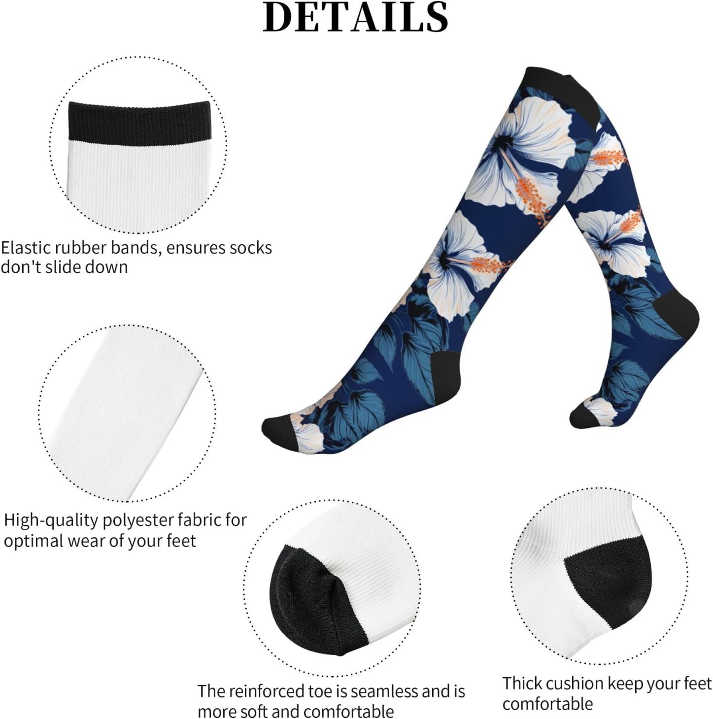 Hibiscus Vector Compression Socks For Women Men 15-20mmhg Graduated Support Circulation Knee High Socks For Nurses Athletic