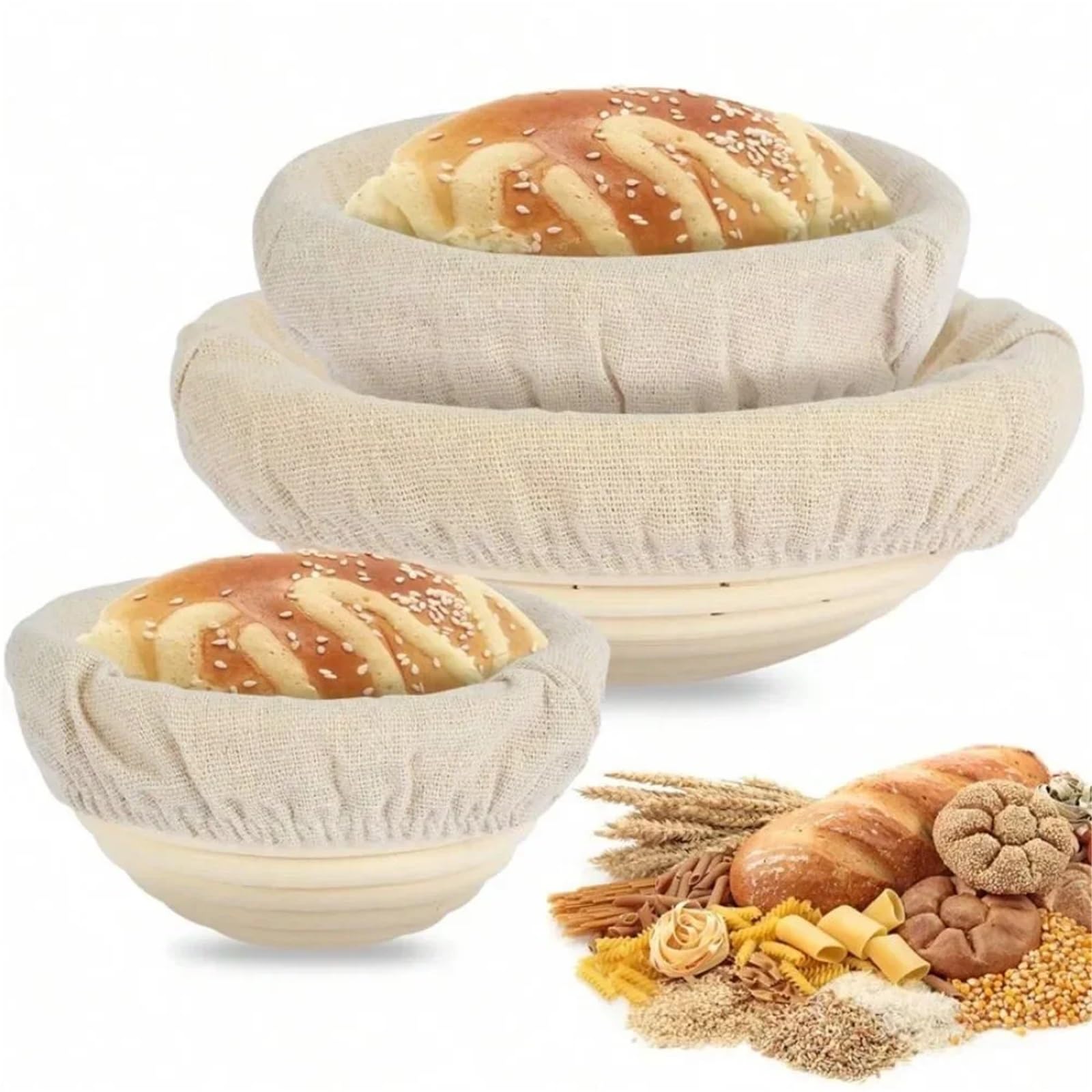 Cesta redonda de fermentación pan, cesta a prueba ratán Natural, mimbre for hornear en casa DIY Para Pan(30x8cm)