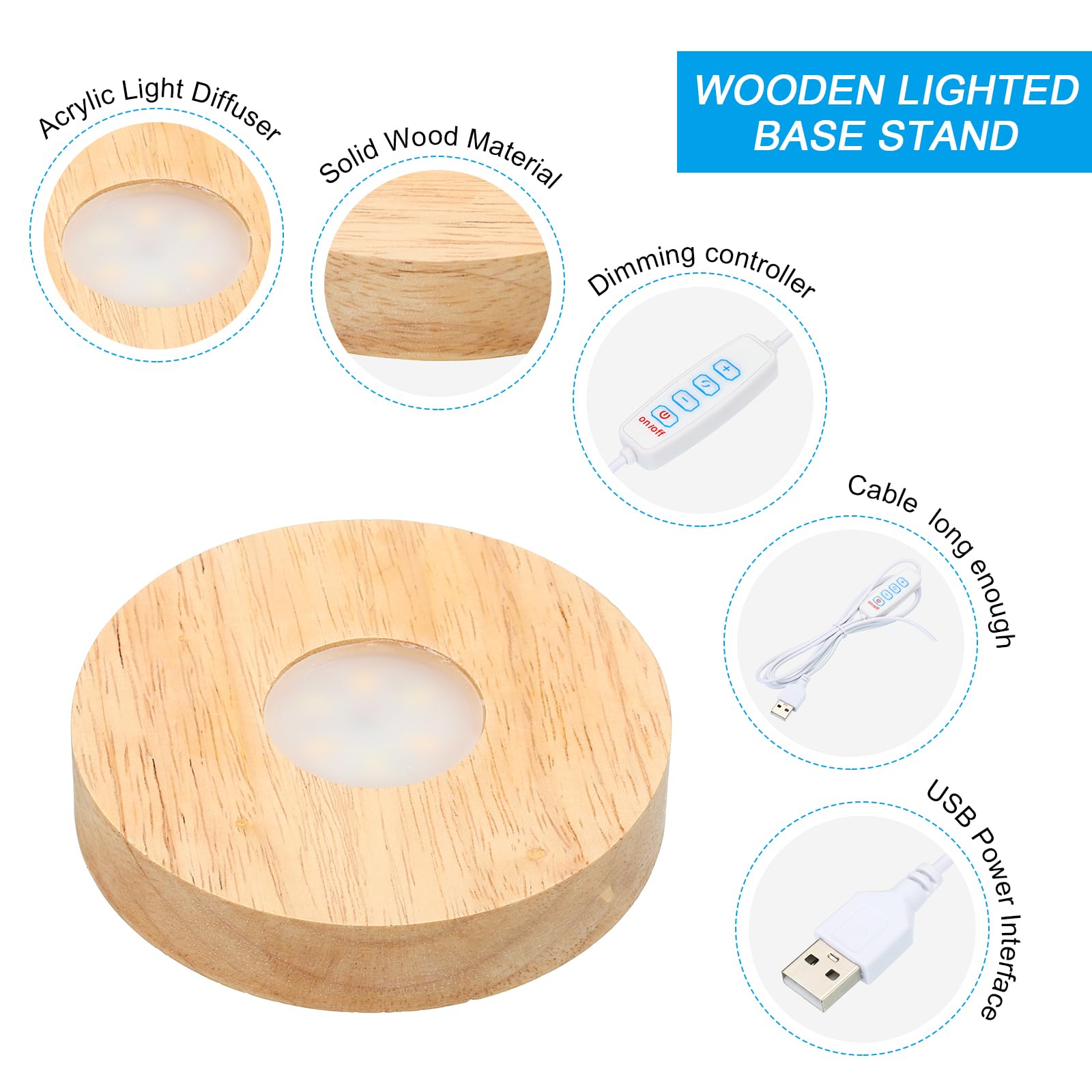 PATIKIL 4 Inch Wooden LED Light Base - Image 3