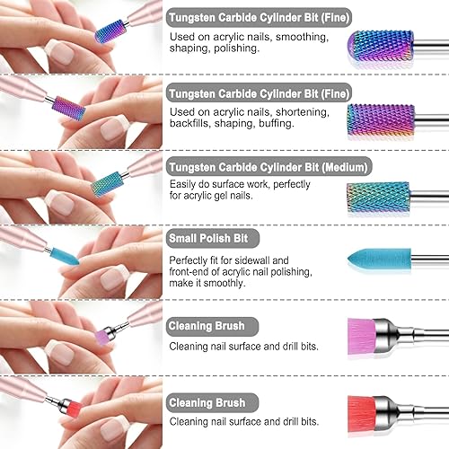 Miniatura 2 de Juego de 30 brocas de uñas con soporte, brocas de uñas de 332 pulgadas para uñas acrílicas, brocas de carburo de diamante de cerámica para cutículas