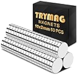 TRMAG 60Pcs 10x2mm Rare Earth Refrigerator Magnets, Small Neodymium Disc Fridge Magnets, Miniature Mini Multi-Use Round for Crafts, DIY, Whiteboard, Kitchen, Office