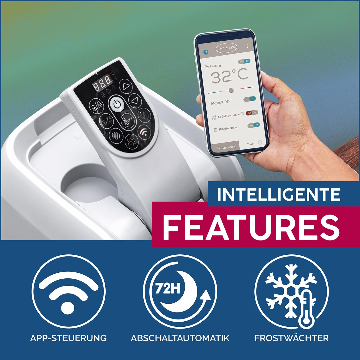 Bestway® Lay-Z-SPA® Vancouver AirJet Plus™ WiFi Whirlpool, 155 x 60 cm, mit App-Steuerung, 3-5 Personen, rund, Stein-Optik | mit App-Steuerung, 3-5 Personen, rund, Stein-Optik