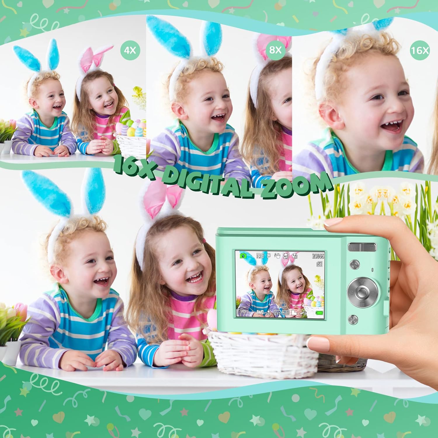 Bofypoo, fotocamera digitale, fotocamera autofocus 32G, scheda FHD 1080P, 48 MP, con zoom digitale 16x, fotocamera compatta, mini fotocamera portatile per adolescenti, studenti, principianti (verde) Bofypoo, fotocamera digitale, fotocamera autofocus 32G, scheda FHD 1080P, 48 MP, con zoom digitale 16x, fotocamera compatta, mini fotocamera portatile per adolescenti, studenti, principianti (verde)
