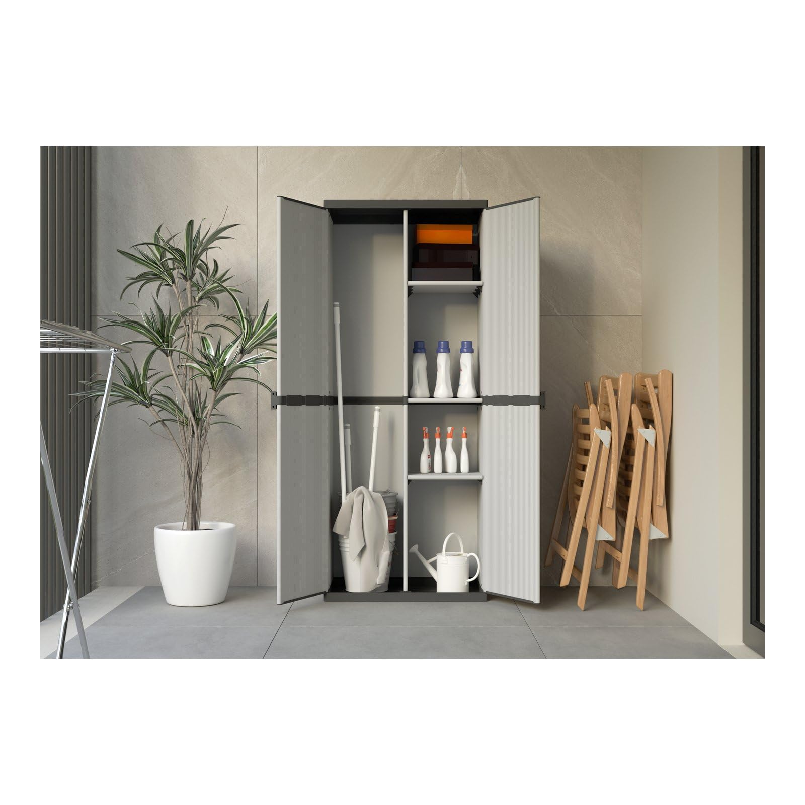 Armadio portascope in Resina con 2 Ante e Ripiani Regolabili per Interno o Esterno 68x40x165H cm