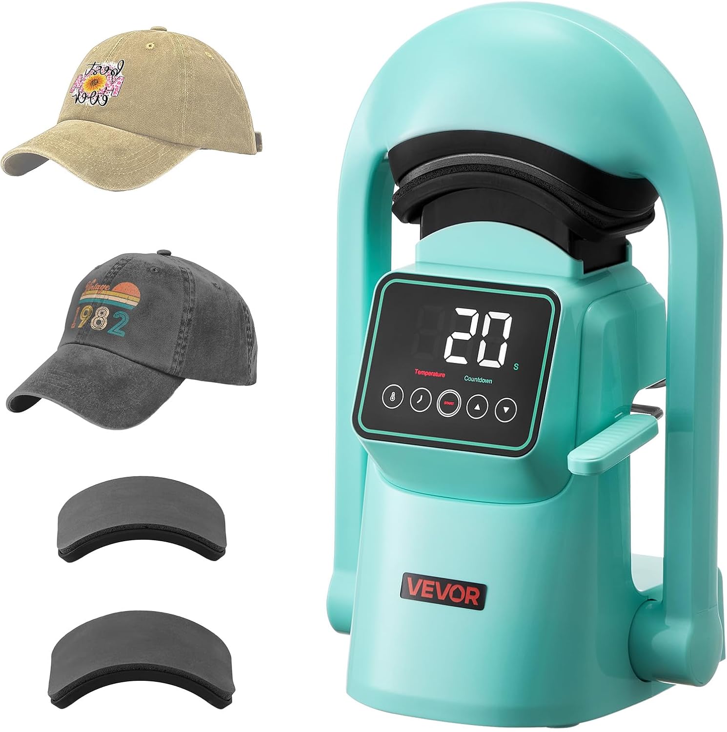 VEVOR Auto Hat Heat Press Machine, with 2pcs Interchangeable Platens, Automatic Open and Release, Touchscreen for Precise Time and Temperature Control, Heat Transfer Printing for Caps, Hats, Green Green Auto