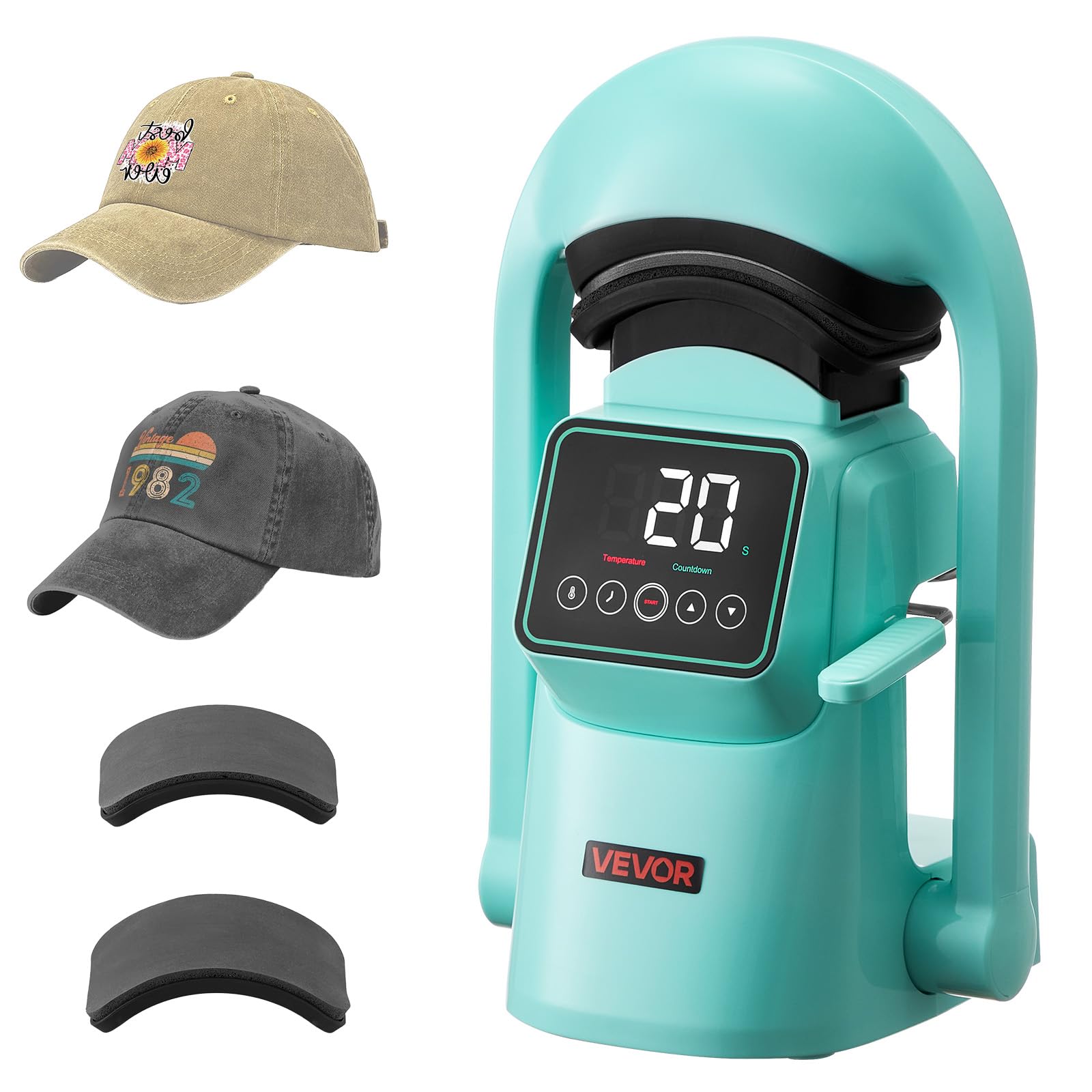 VEVOR Presse à Chaud Automatique pour Casquettes et Chapeaux, Machine de Sublimation avec 2 Plateaux Interchangeables, Écran Tactile pour Un Contrôle Précis du Temps et de la Température, Vert