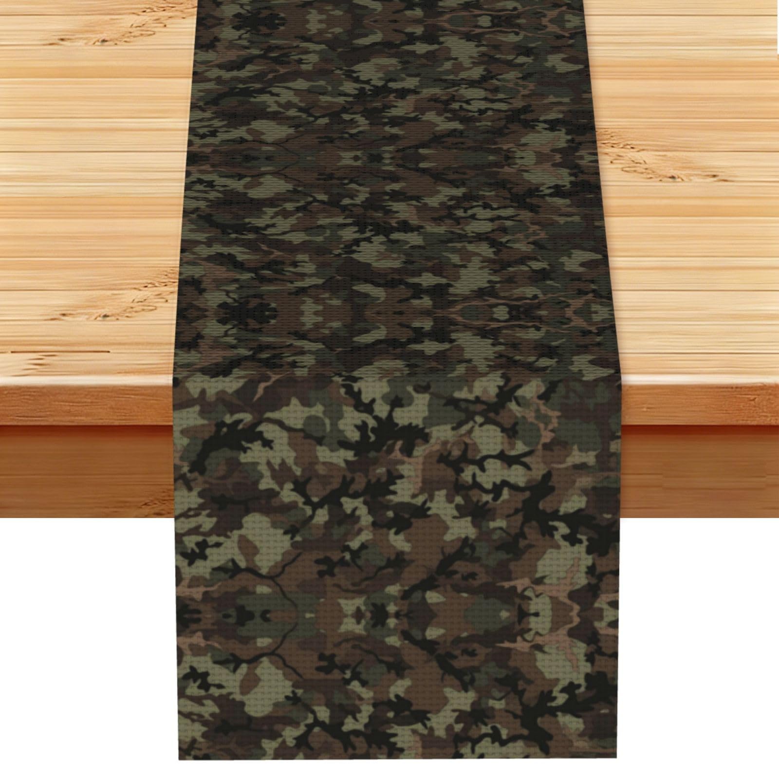 Rugged Olive Camo Printed Table Runner 13 x 72, Wrinkle Resistant Decor for Dining Table Coffee Table Fireplace
