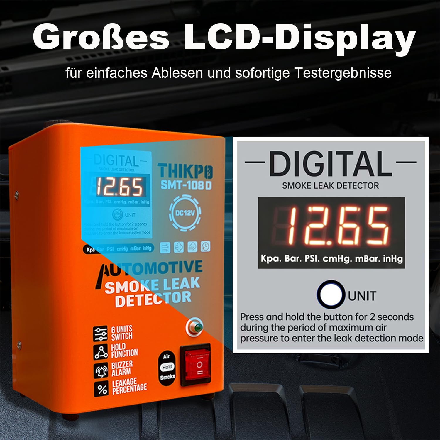 Auto-Rauchlecksuchgerät mit integrierter Luftpumpe, EVAP-Vakuum-Ansaug-Turbo-Lecktester für Autos, professionelle Diagnose-Rauchmaschine mit digitaler Druckanzeige
