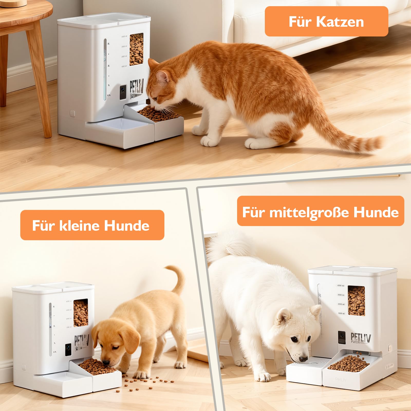 Futterautomat Katze mit 2K HD Nachtsichtkamera, 2,4G&5G Dualband WLAN App-Steuerung, 5L Futter- &4L Wasserspender, Zwei-Wege-Audio, Doppelstromversorgung für Katzen und kleine Hunde