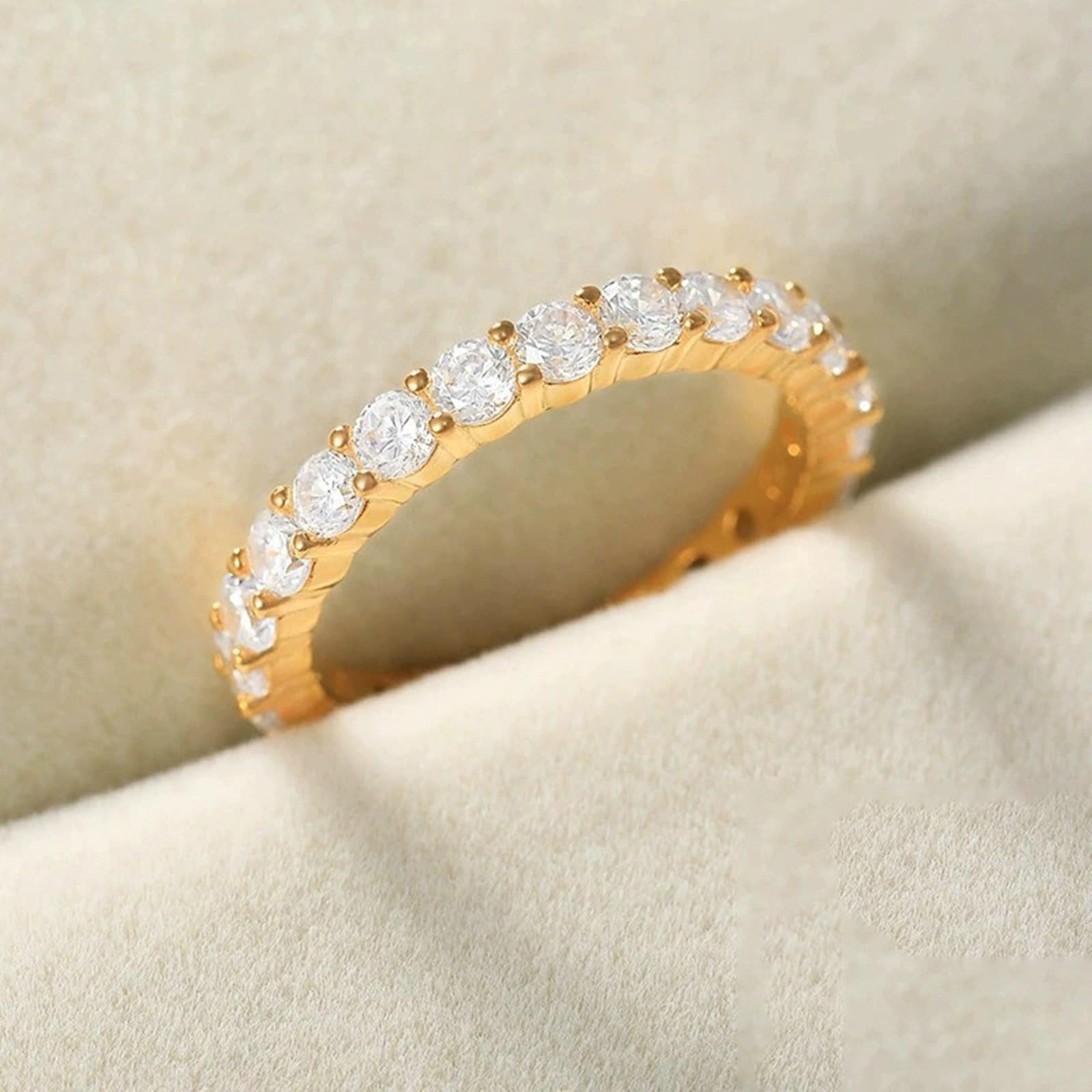 Anillos de compromiso y boda para mujer, plata de ley 925, oro rosa, anillo de promesa de eternidad de 3 mm con circonita cúbica