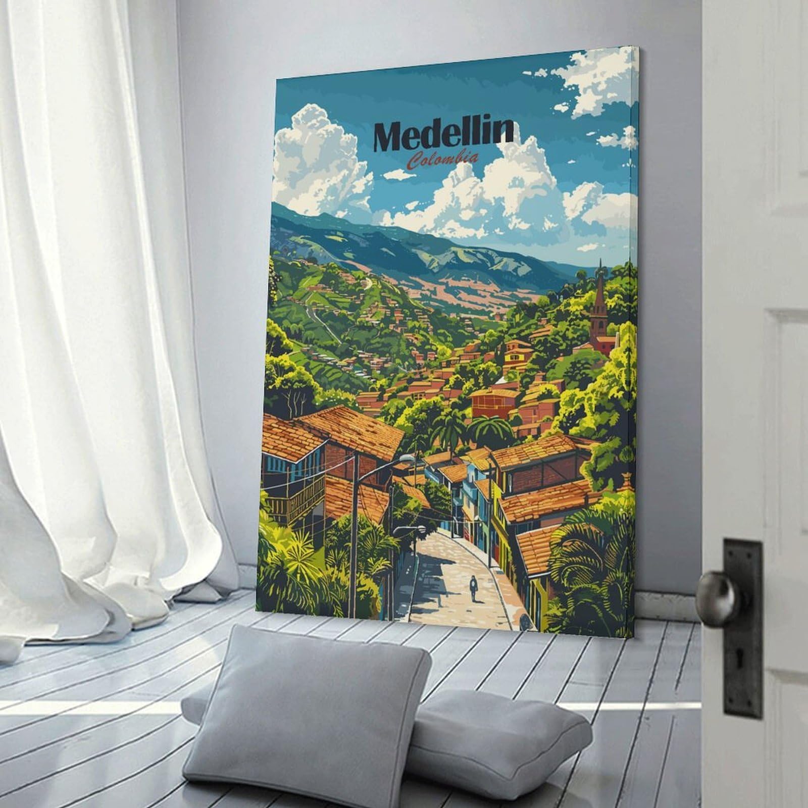 Junmoney Wall Picture Print Medellin Colombia Travel, 12x18inch(30x45cm), for Entrance Walls, Hall Decor Or Foyers, A Neat Decor Update for Hallways