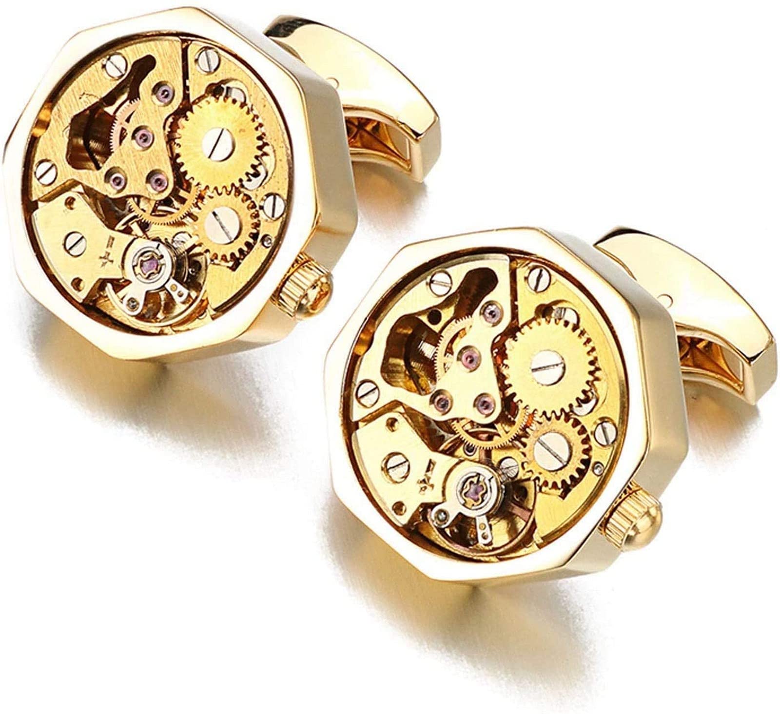 DHRH DHRH Gemelos Personalizados para Hombres Clips de Corbata con Caja, Gemelos mecánicos, Movimiento de Reloj, Gemelos, Camisa, Gemelos, Negocios, a