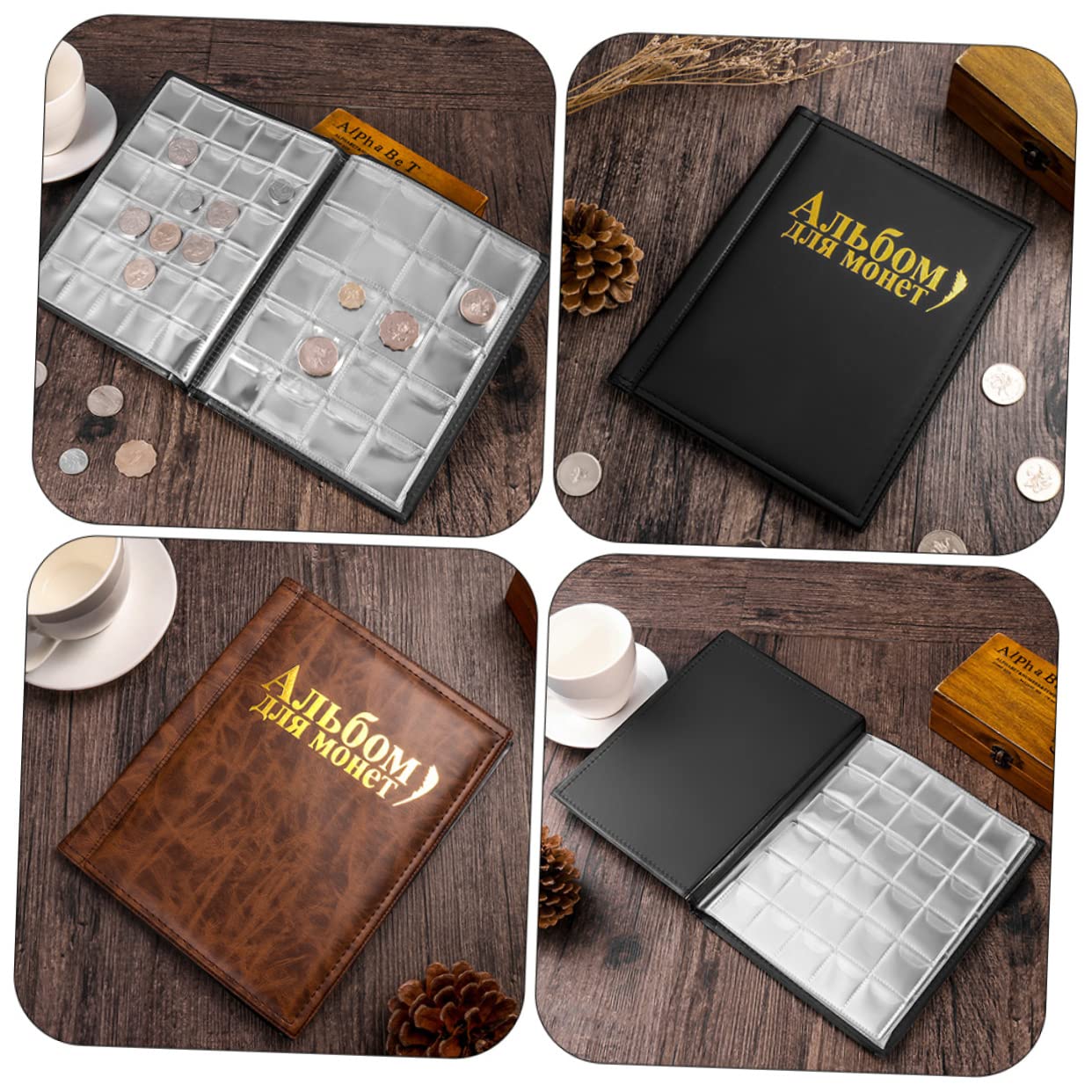 Housoutil Album Portamonete da Collezione 2 Pezzi in Pu Nero