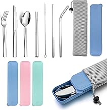 Portable Travel Utensils with Case, HaWare Stainless Steel Silverware Set for Camping Office School Lunch, Including Knife Fork Spoon Chopsticks, Reusable and Dishwasher Safe(Blue)