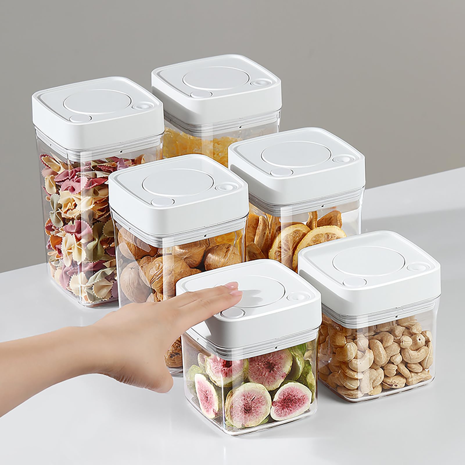 FUSAYUKI Manual Vacuum Jar With One-Button Vacuum Pump, Airtight Food Cereal Containers Storage With Lids (grey-4pc)