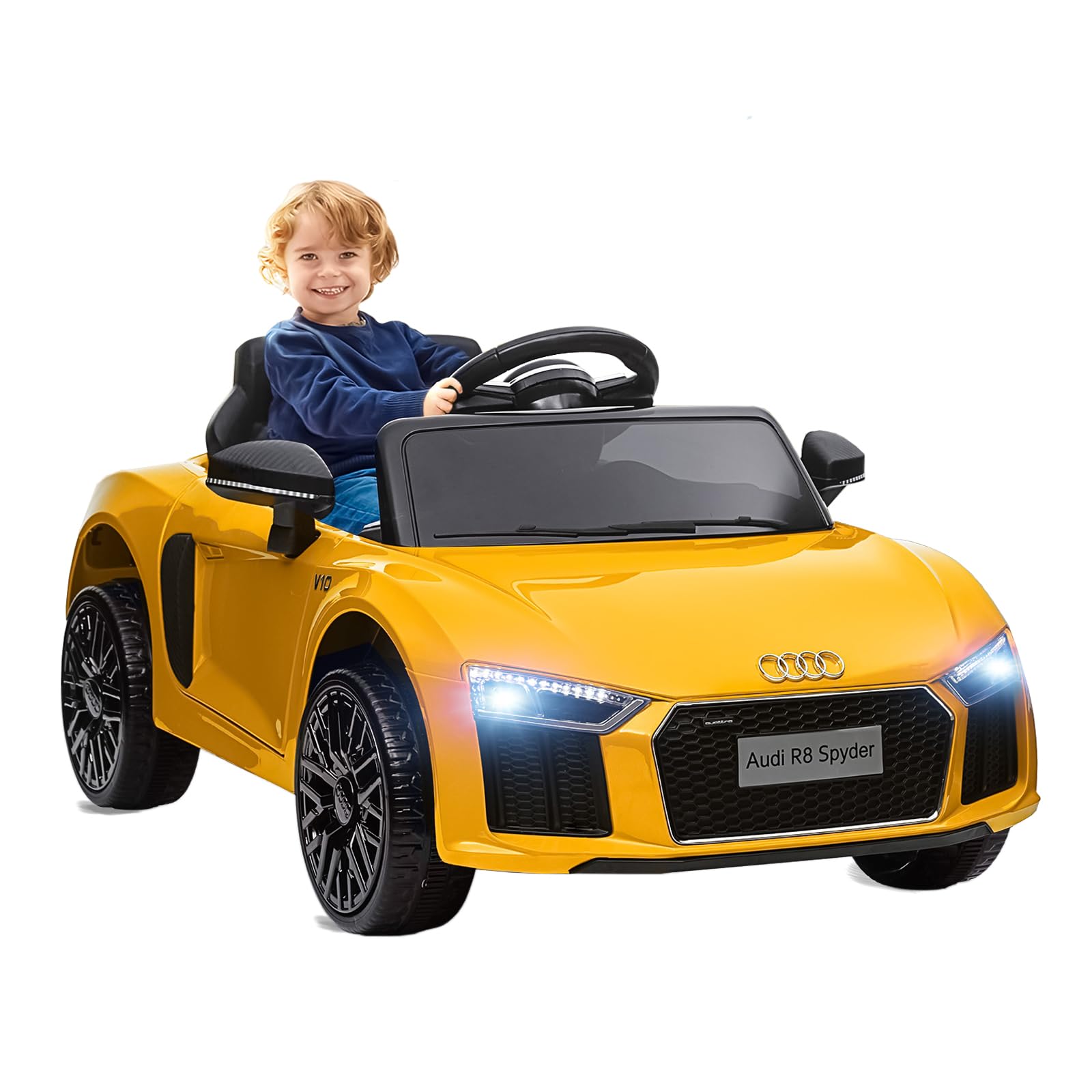 Hipicute Licensed Audi 12V Kids Ride-On Car | Electric Car with Remote Control for Boys and Girls | 4-Wheel Design, LED Headlights, Music, and Horns