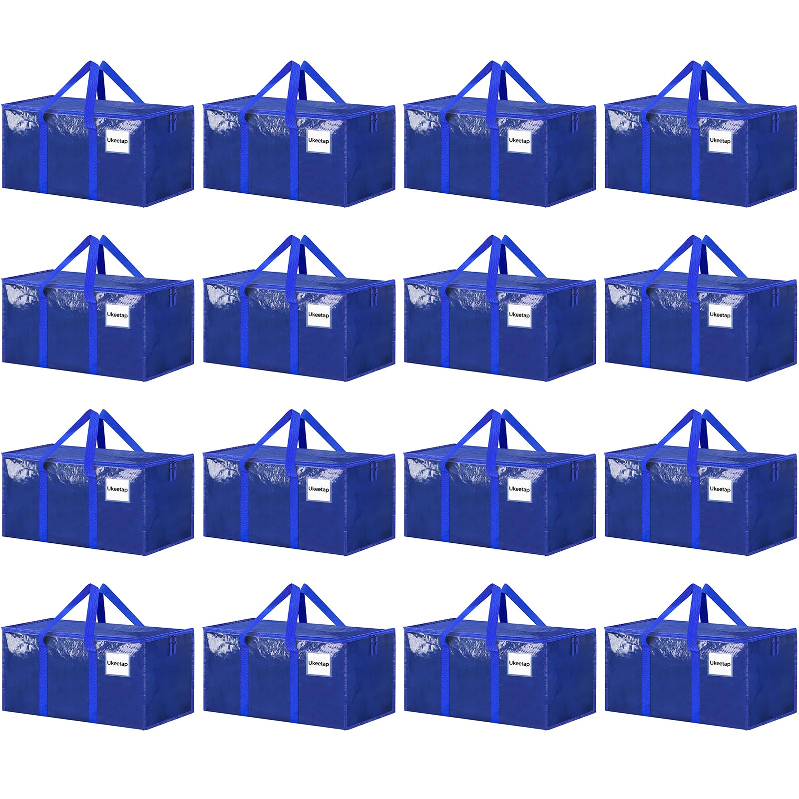 16 Pack Extra Large Clothes Storage Bins with Lids, Storage Bags with Reinforced Handles & Heavy-Duty Zippers, Moving Bags, Moving Boxes Totes for Clothes Packing, Dorms, College Supplies, Blue Blue 16 Pack