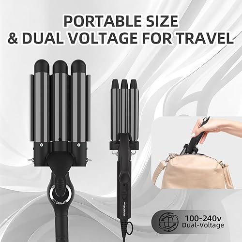 Miniatura 3 de Wizchark Rizador de pelo pequeño, rizador de ondas de playa de 12 pulgada, mini ondulador de pelo para cabello corto y largo, rizador de 3 barriles,