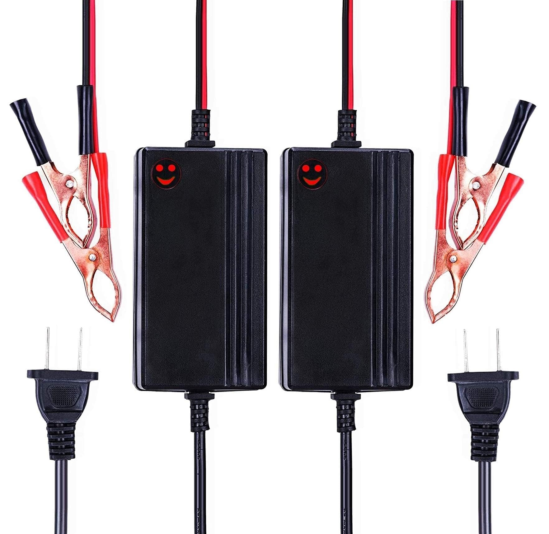 2PCS 12V Battery Charger and Maintainer, Trickle Charger Maintenance with Smart 3 Stage Charging & Power Indicator