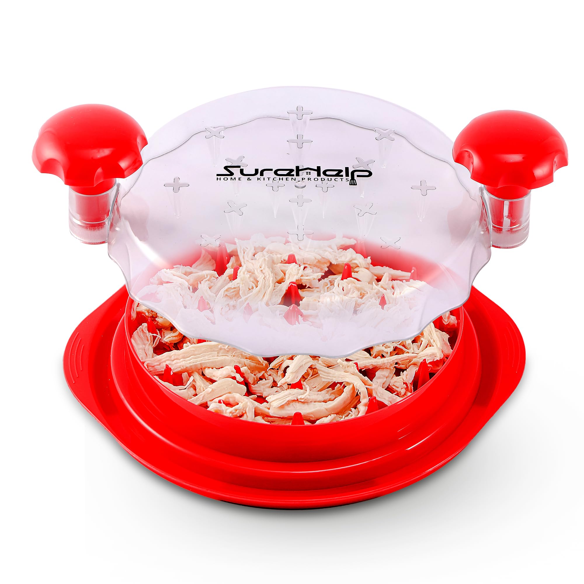 SureHelp™ Chicken Shredder Tool | Visible Chicken Breast Shredder Machine | Anti-Slip Strip | Chicken Shredder Twist with Brush & Fork | 0.697 pounds | Plastic & Polycarbonate Lid | Red
