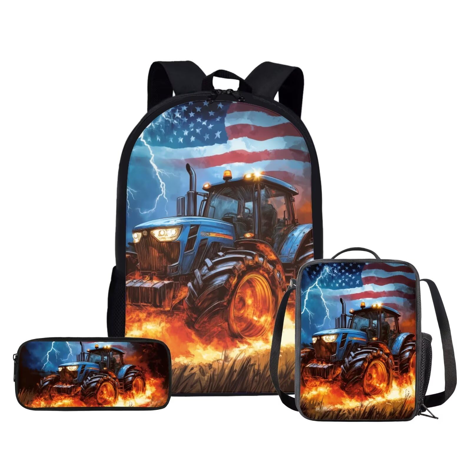 ZPINXIGN Tractor Backpack for Boys with Lunch Box, 3-in-1 Backpack Set for Kindergarten Elementary School Lightweight Durable Bookbags, Age 5-8,