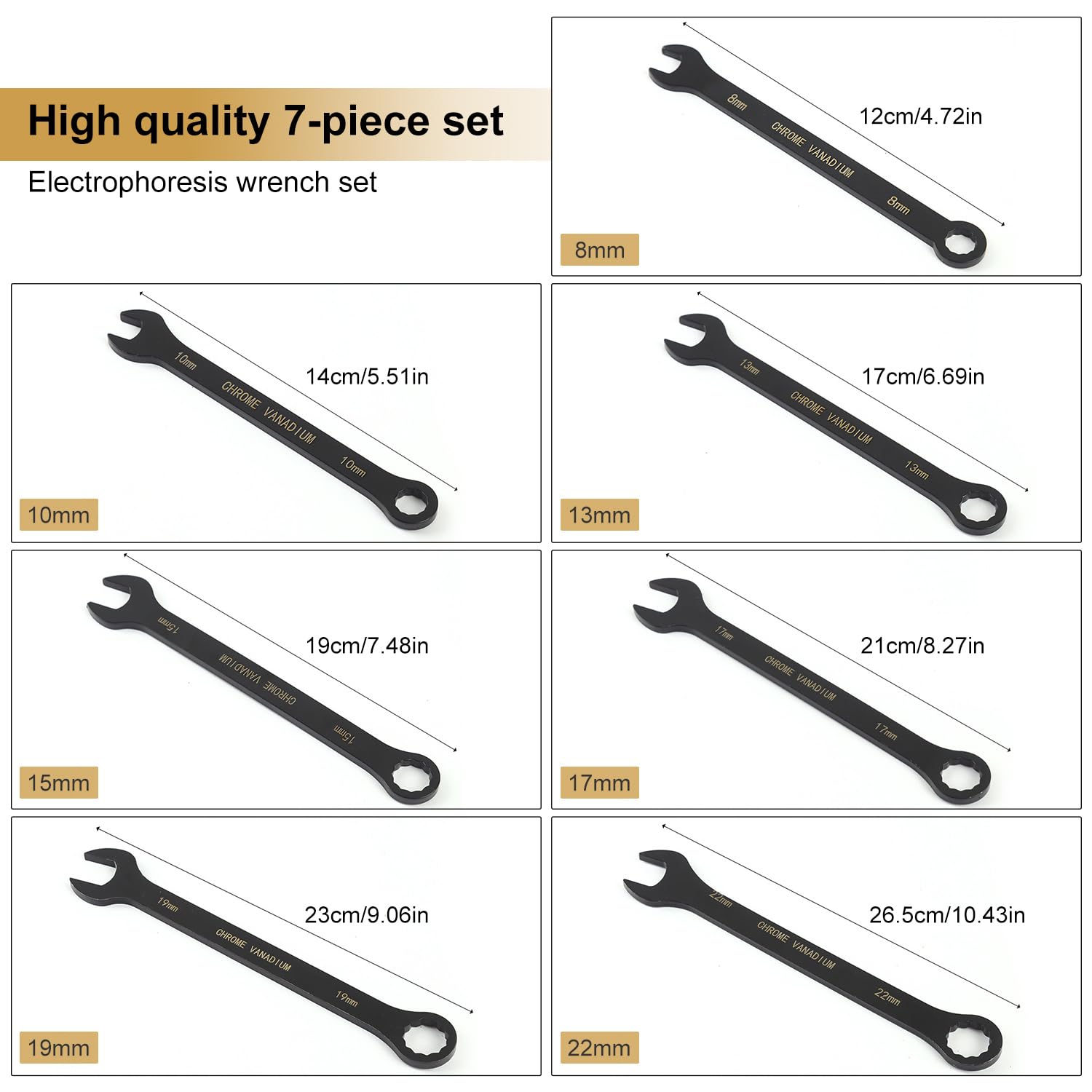 7 Pcs Spanner Sets, 8-22mm Heavy Duty High Carbon Steel Wrench Set, Metric Spanners for Bike Car, Plumbing, Mechanical, Home Repairs - Image 2