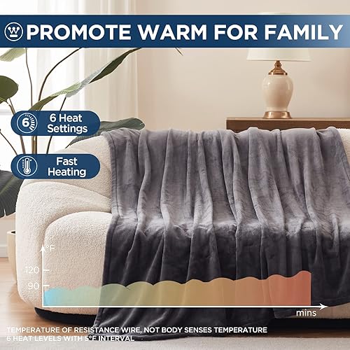 Miniatura 4 de Westinghouse Electric Blanket Heated Throw, Super Cozy Soft Flannel 50"" x 60"" Heated Throw with 6 Fast Heating Levels & 2-10 Auto-Off, Machine