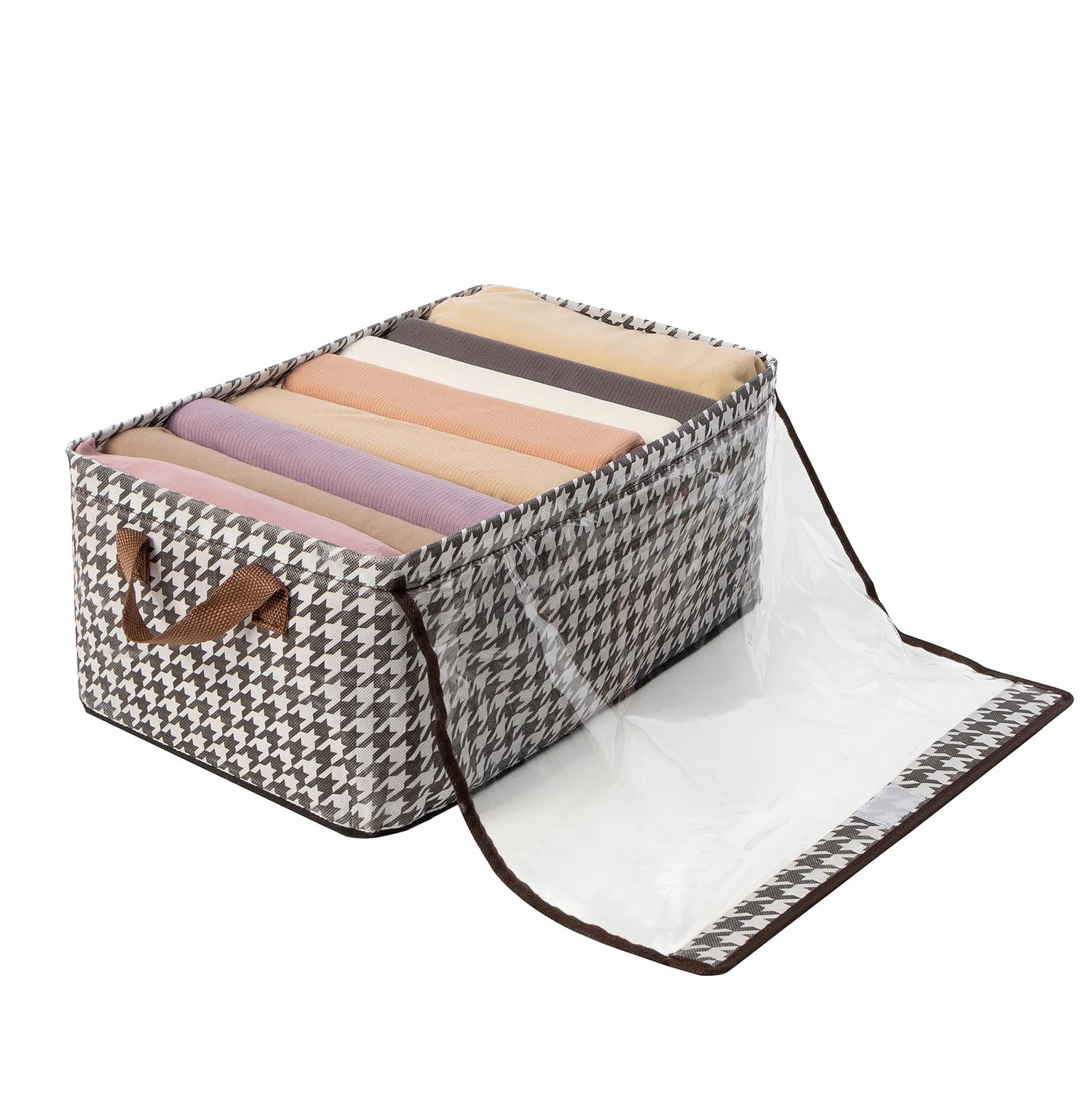 House of Quirk Durable Linen Closet Organizers and Foldable Flip Storage Baskets, Rectangle Storage Boxes for Pants, Shirt, Sweaters, Bra Panty, Socks (Pack 1, Houndstooth)