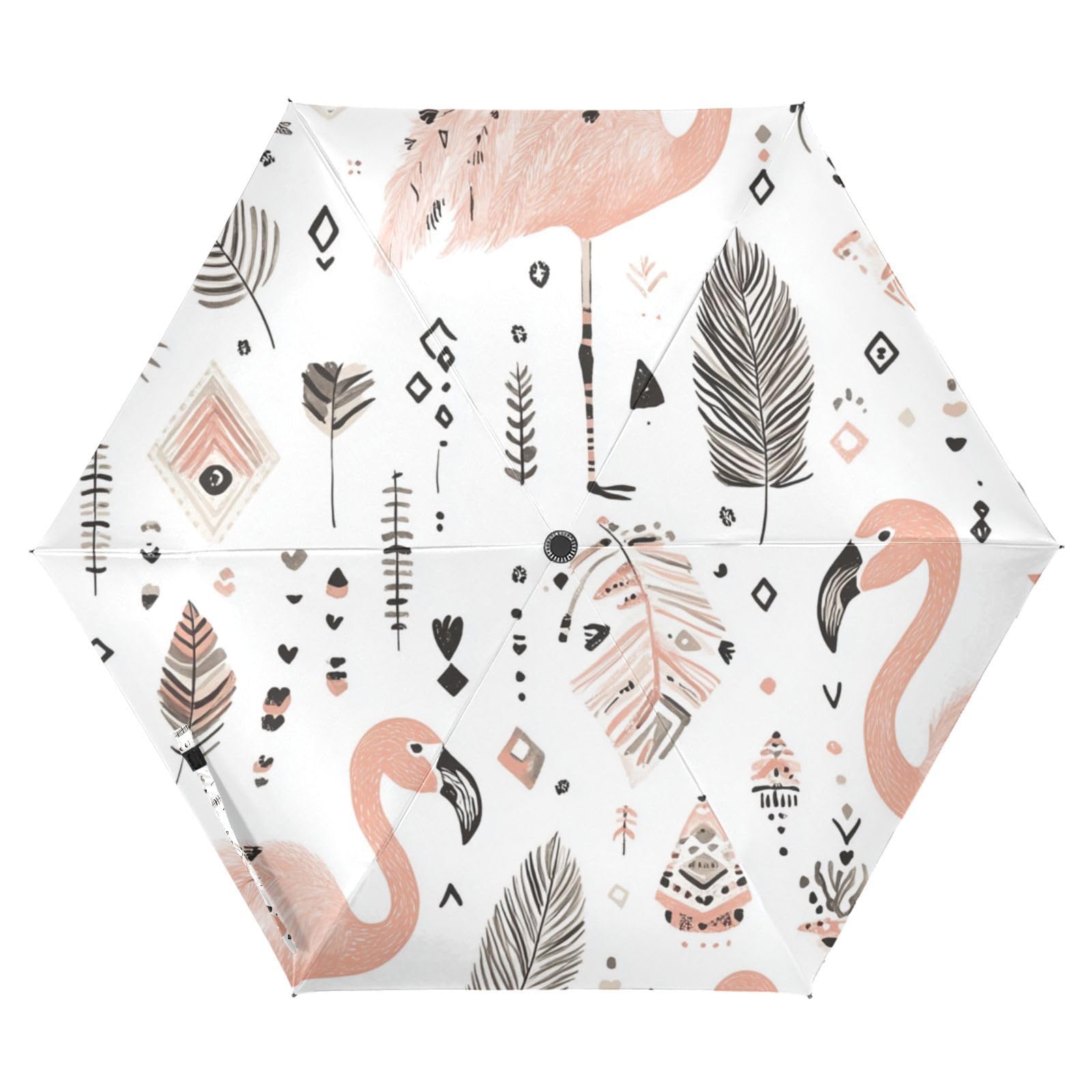 EtherSpher Bohemian Tribal Pink Flamingos with Black Feathers Outdoor Umbrella 39 Inch Pop Up auto open close Golf Umbrella for travel and golf Outdoor Defence Accessories de lluvia