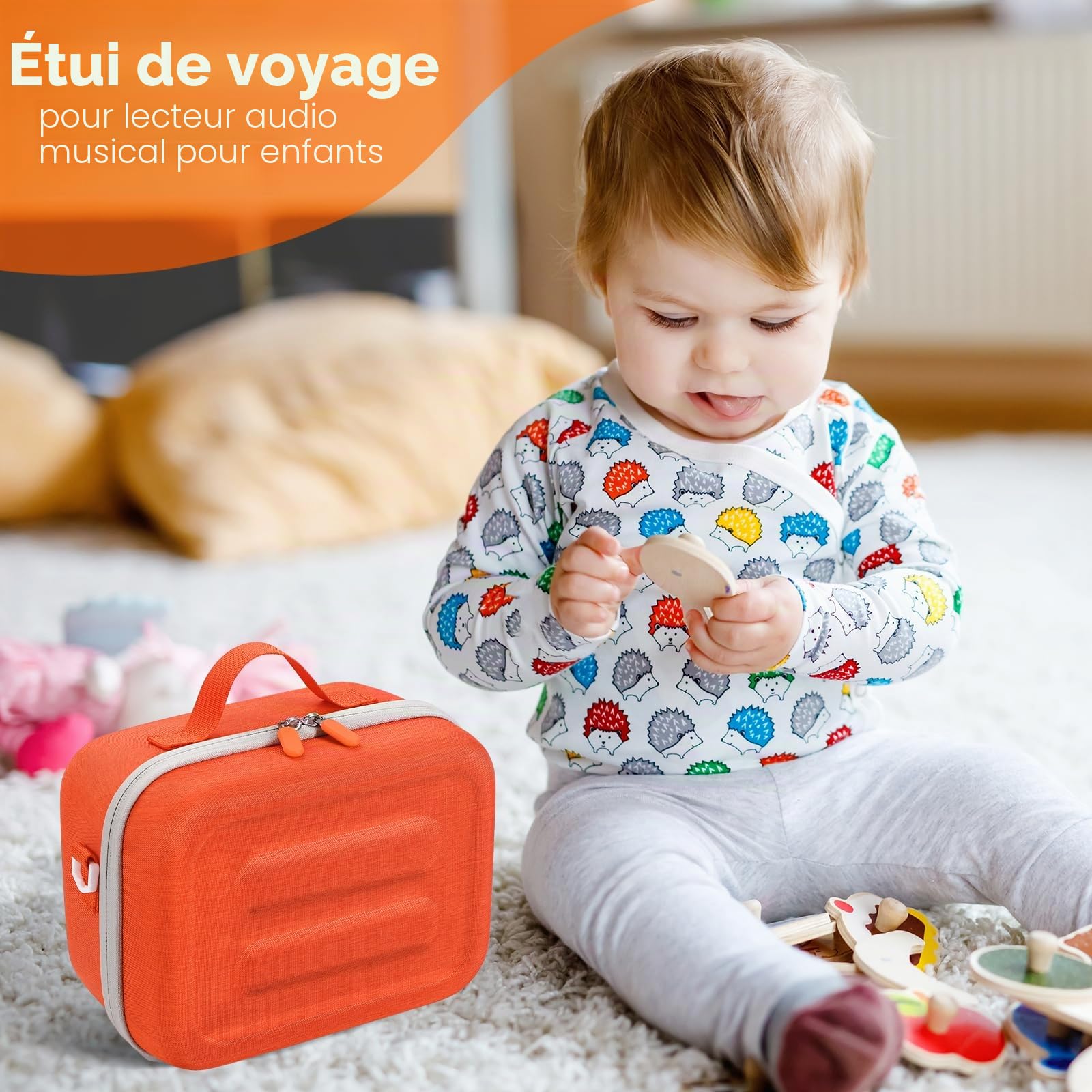 Étui de transport rigide compatible avec Yoto Player (3e génération) haut-parleur Bluetooth, sac de rangement de voyage pour Yoto Audiobook Story Player 3ème génération, Orange, Moderne