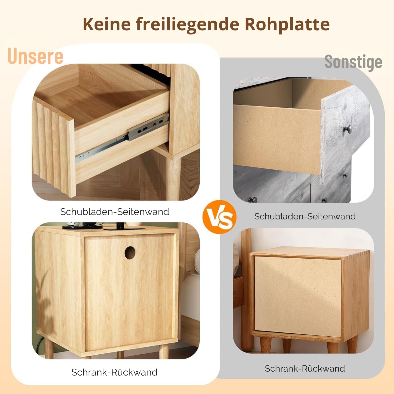 LEADZM Nachttisch 2er Set mit Ladestation, Nachttische 2 Schublade, Beistelltisch für Schlafzimmer, Europäischer Stecker, 40 x 39,5 x 60 cm