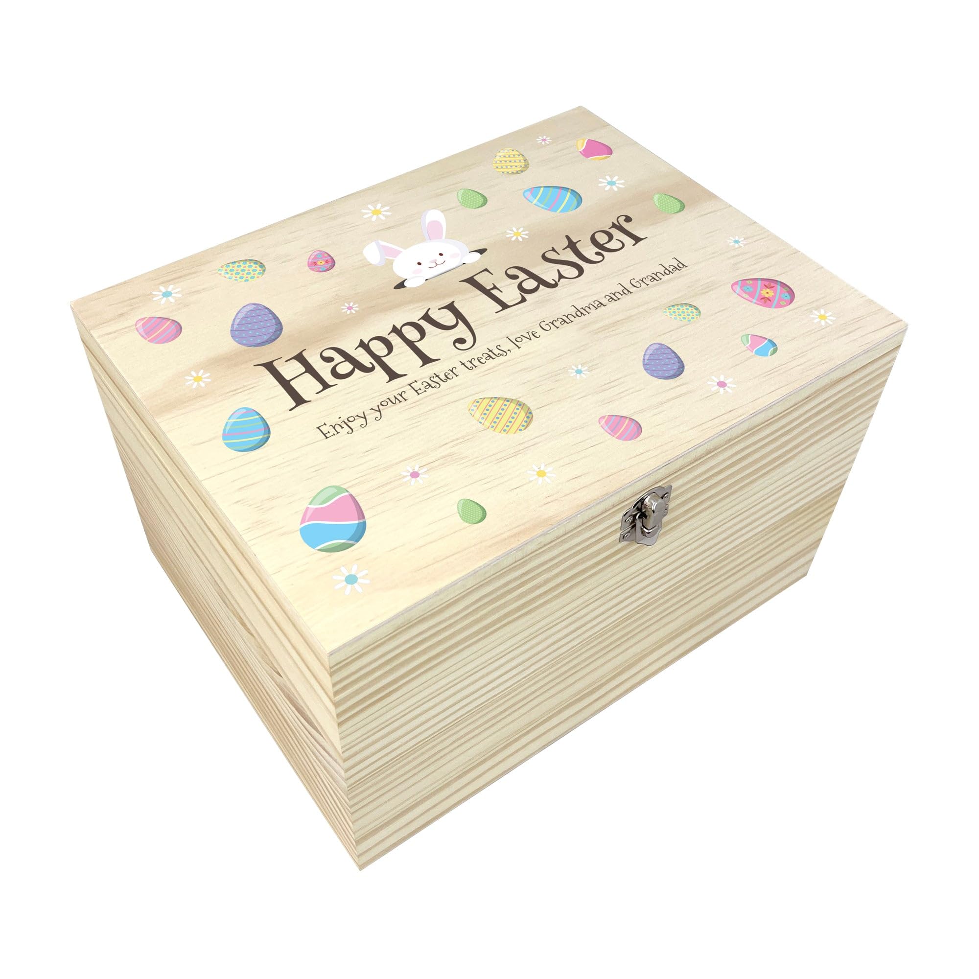 Personalised Easter Eggs Wooden Hamper Box - Custom Name, Easter Gift, Easter Basket, Easter Treats, Kids Easter, Family Easter, Easter Decor, Easter Hunt | W16cm x D11cm x H9cm