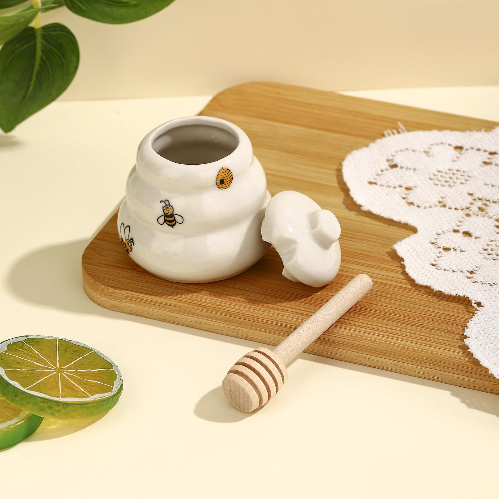 12 Sets Ceramic Bee-Happy Honey Pot with Dipper，Honey Jar Serving Set with Exquisiting Package for Wedding Favor,Bridal Shower Favor, Baby Shower Favor，Party Favor (12)
