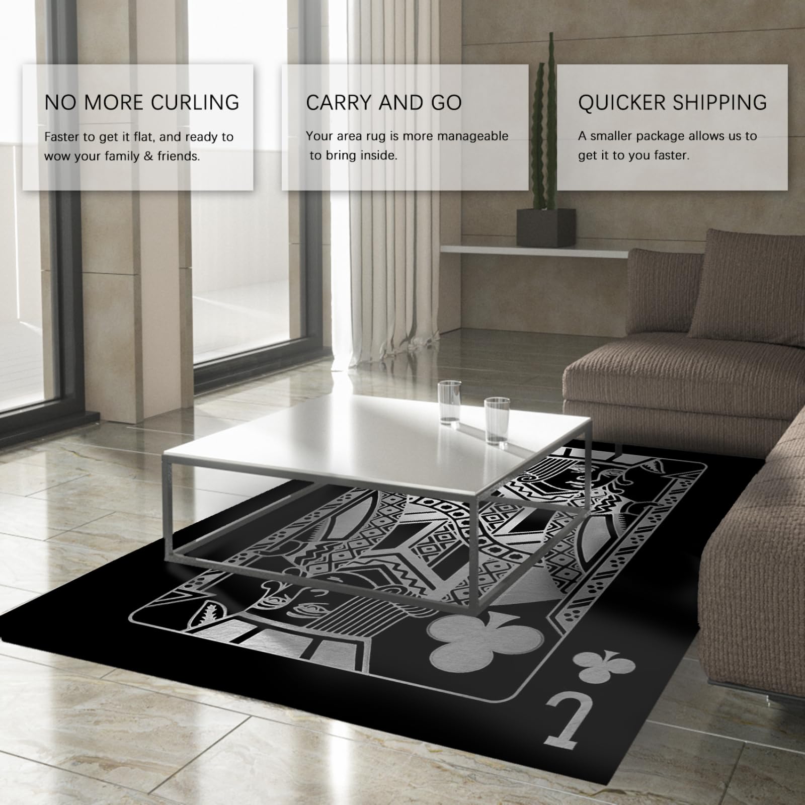 Tappeti da soggiorno in bianco e nero Tappeti da gioco di carte Club Jack Area per la camera da letto Tappeti antiscivolo Tappeto morbido per sala da pranzo per l'ufficio d'ingresso 100x200cm