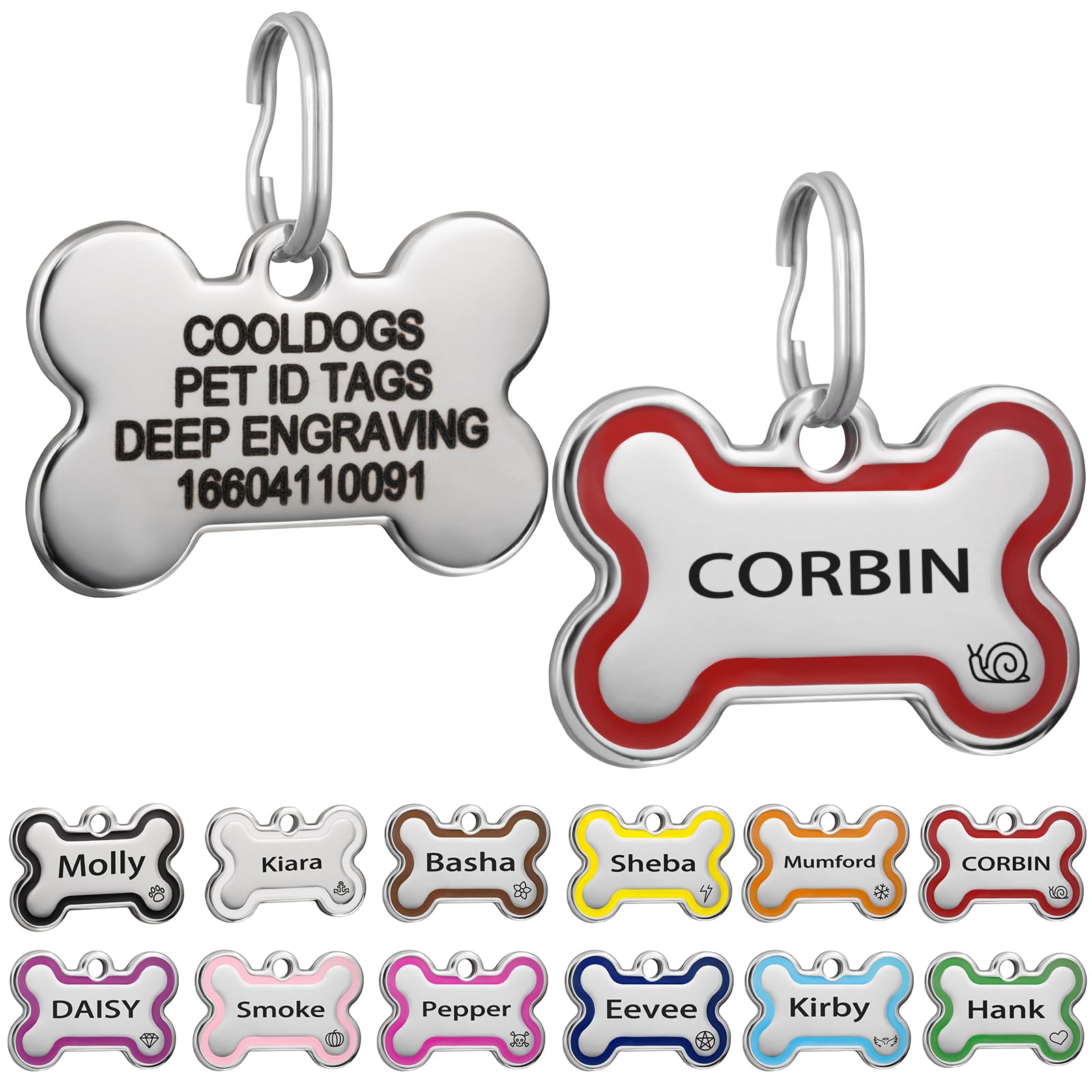 CoolDogs Stainless Steel Enamel Pet ID Tags for Dogs and Cats, Personalized Dog Tags,Cat Tags,Custom Engraved Dog Name Tag,Cat Name Tag with up to 5 Lines of Text on Both Sides (Red, Small)