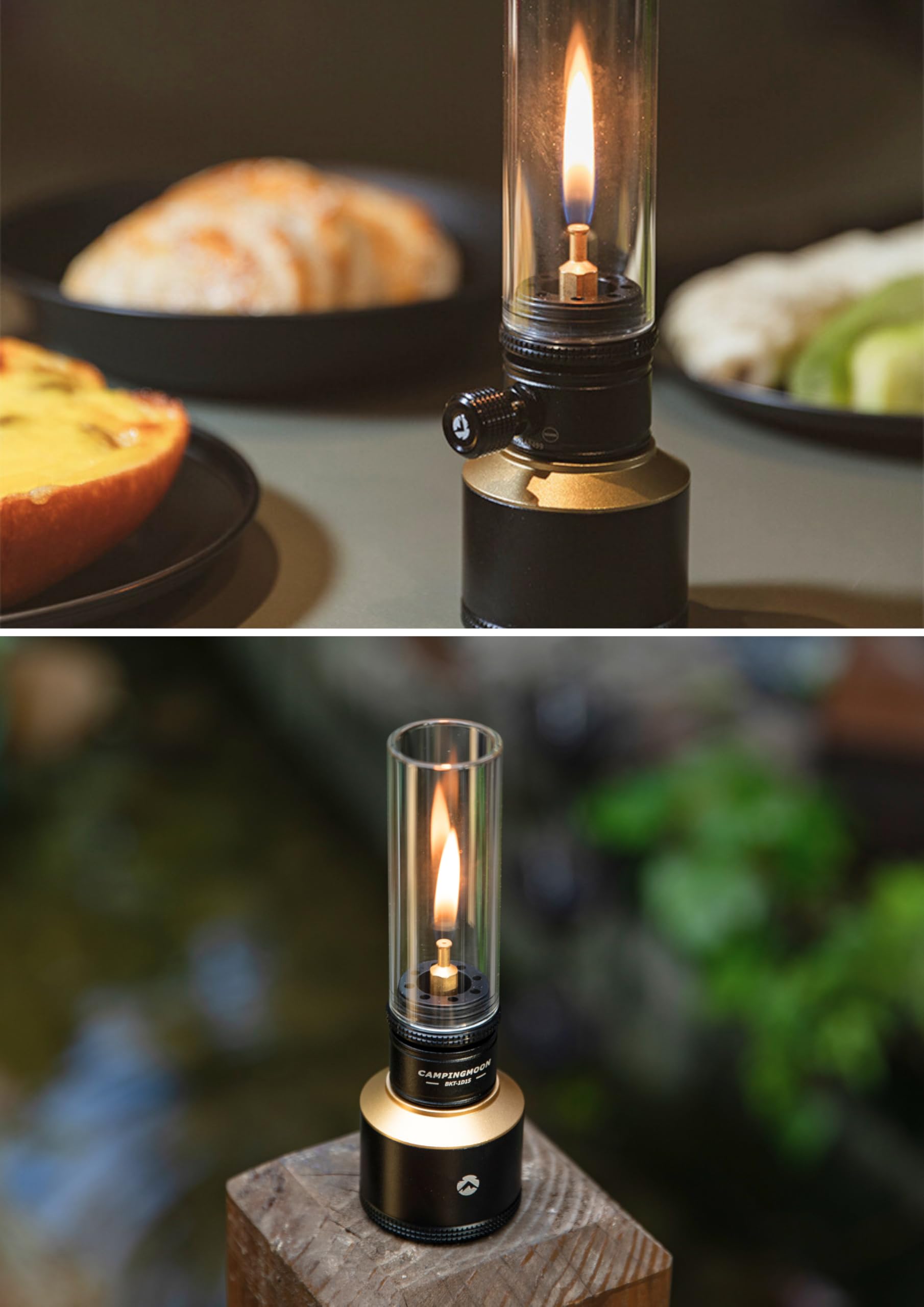 Campingmoon Camping-Gaskerzenlaterne, 15 g, nachfüllbarer Tank (schwarz) | Weiches Kerzenlicht für Campingtische und Mahlzeiten im Freien