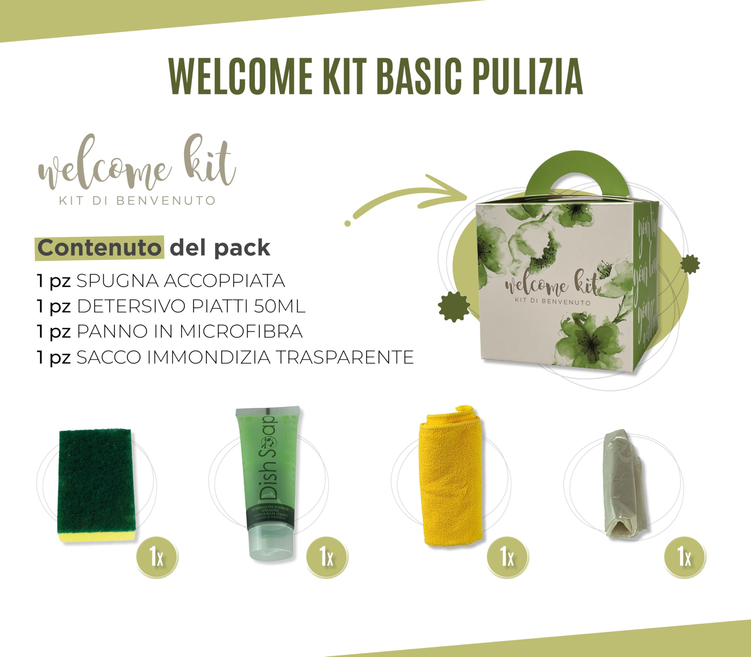 PRESENT-MORE Kit de bienvenida de 24 piezas – Kit de camping para B&B y Camping | Kit de bienvenida modelo básico limpieza