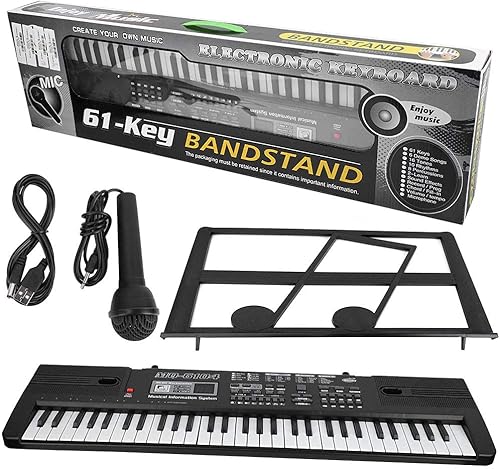 Miniatura 8 de Teclado de piano de 61 teclas, teclado electrónico portátil de música con micrófono, soporte para partituras de música y fuente de alimentación para