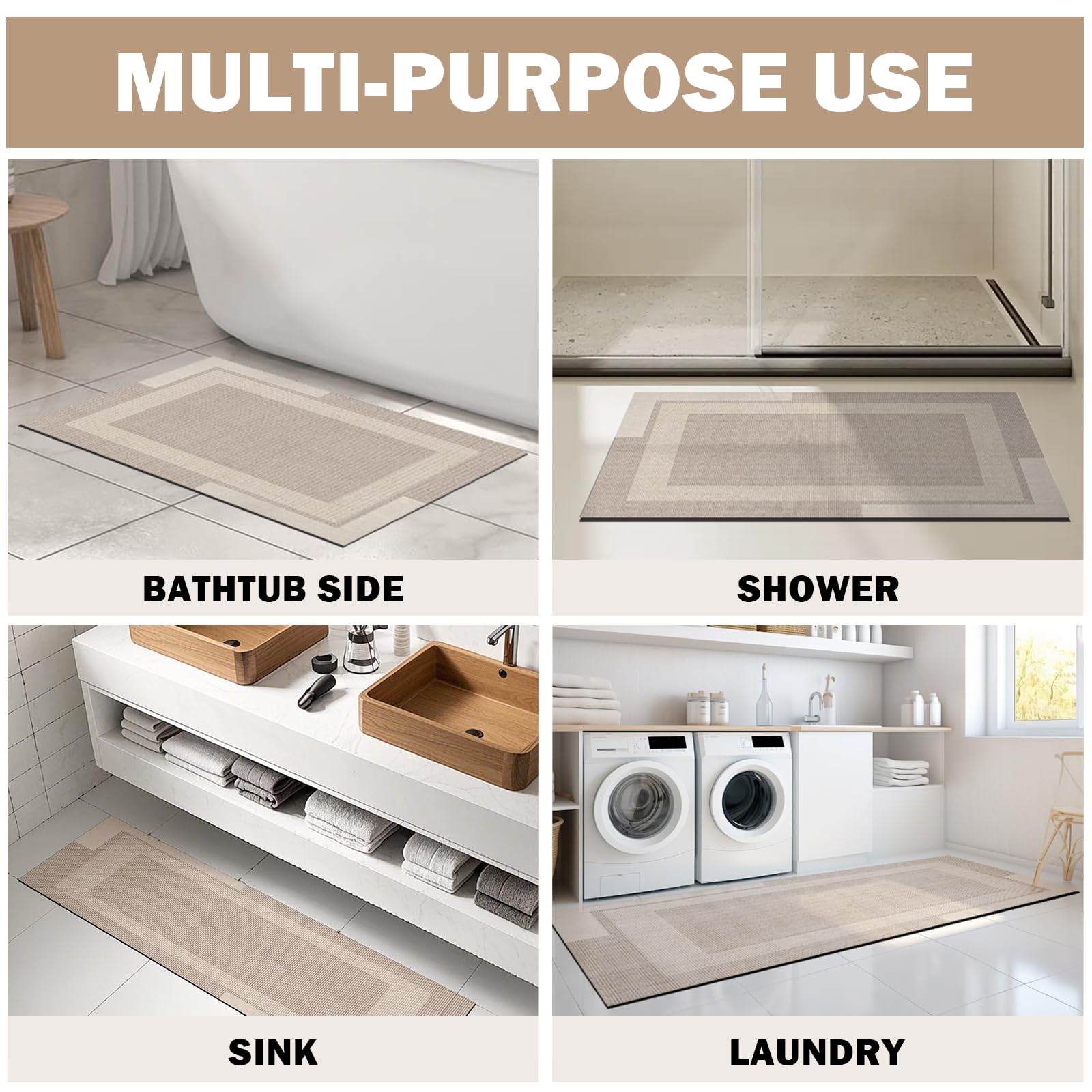Tapete de baño delgado antideslizante con parte trasera de goma, tapete de baño ultrafino para debajo de la puerta, de secado rápido, súper absorbente, lavable, para suelo lateral de bañera 8