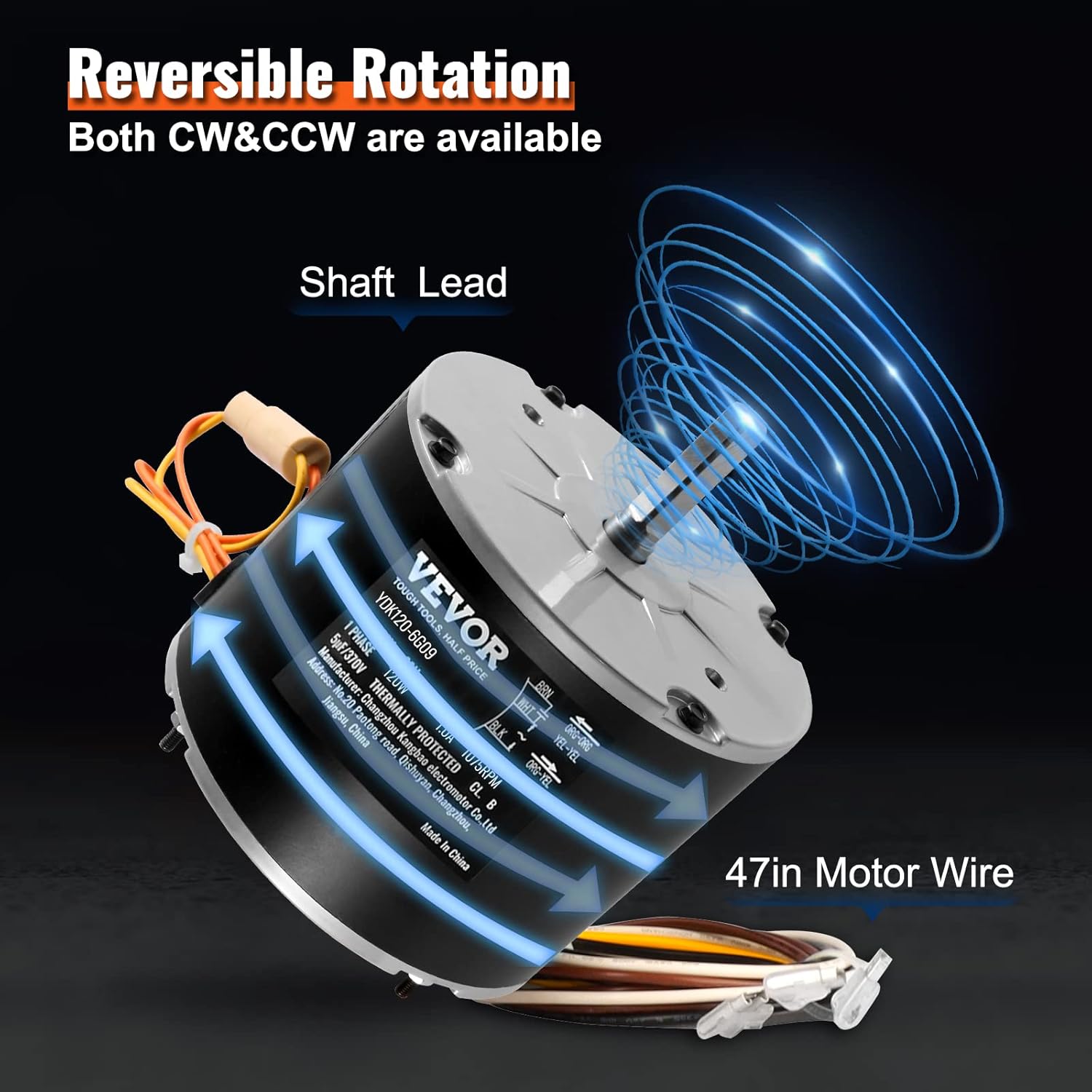 VEVOR OEM Upgraded Condenser Fan Motor, 1/6HP, 1075RPM, Replacement for ac GE Genteq Carrier Bryant Payne Dayton, OGD1016, Reversible Rotating + Capacitor : Automotive