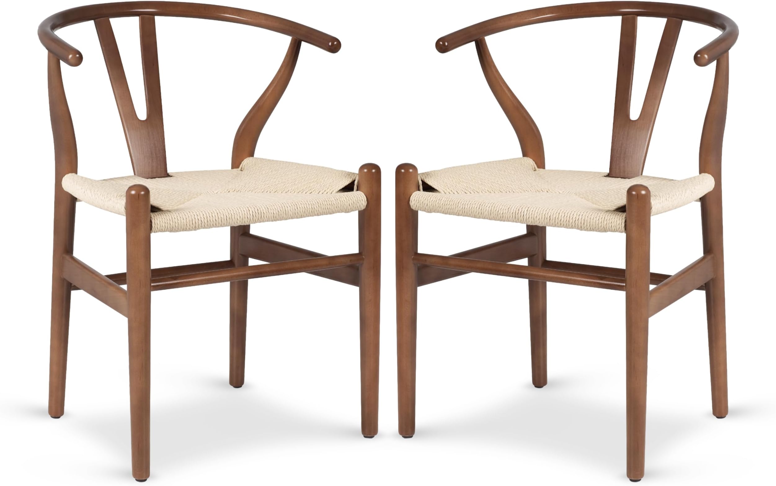Poly & BARK Weave Dining Chairs – Mid-Century Modern Wishbone Dining Chairs with Arms, Solid Wood Frame, Indoor Use – Walnut– Set of 2 - Ideal for Dining Room, Kitchen or Stylish Accent Setting